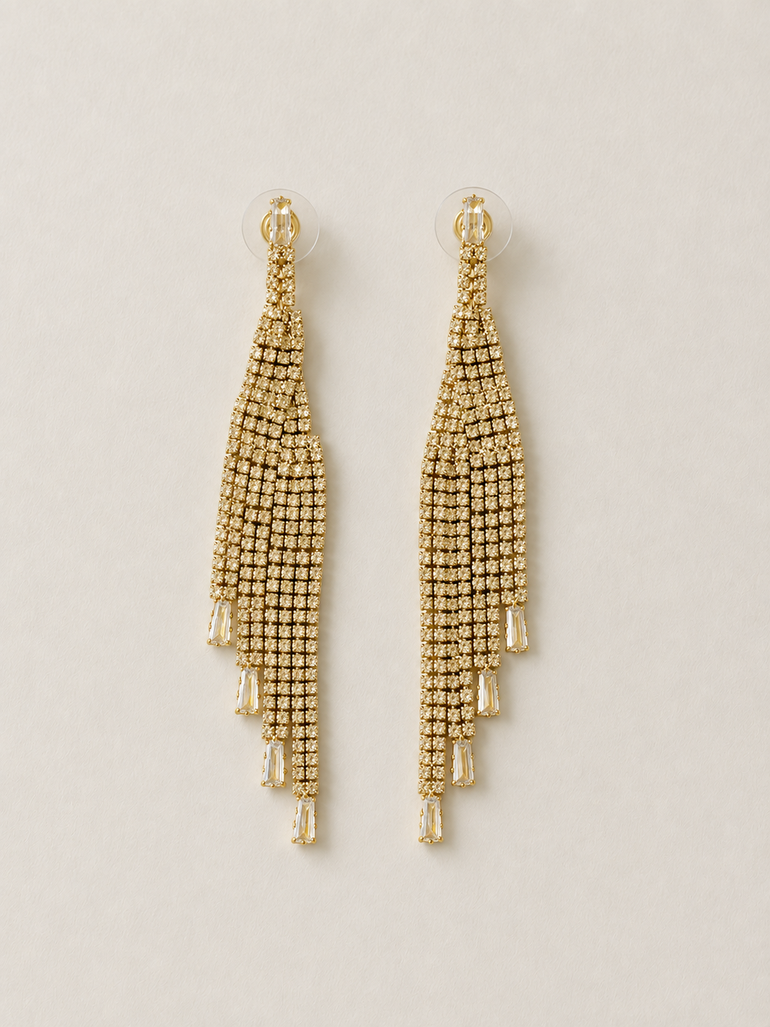 Pendientes cascada asimétrica brillantes dorados