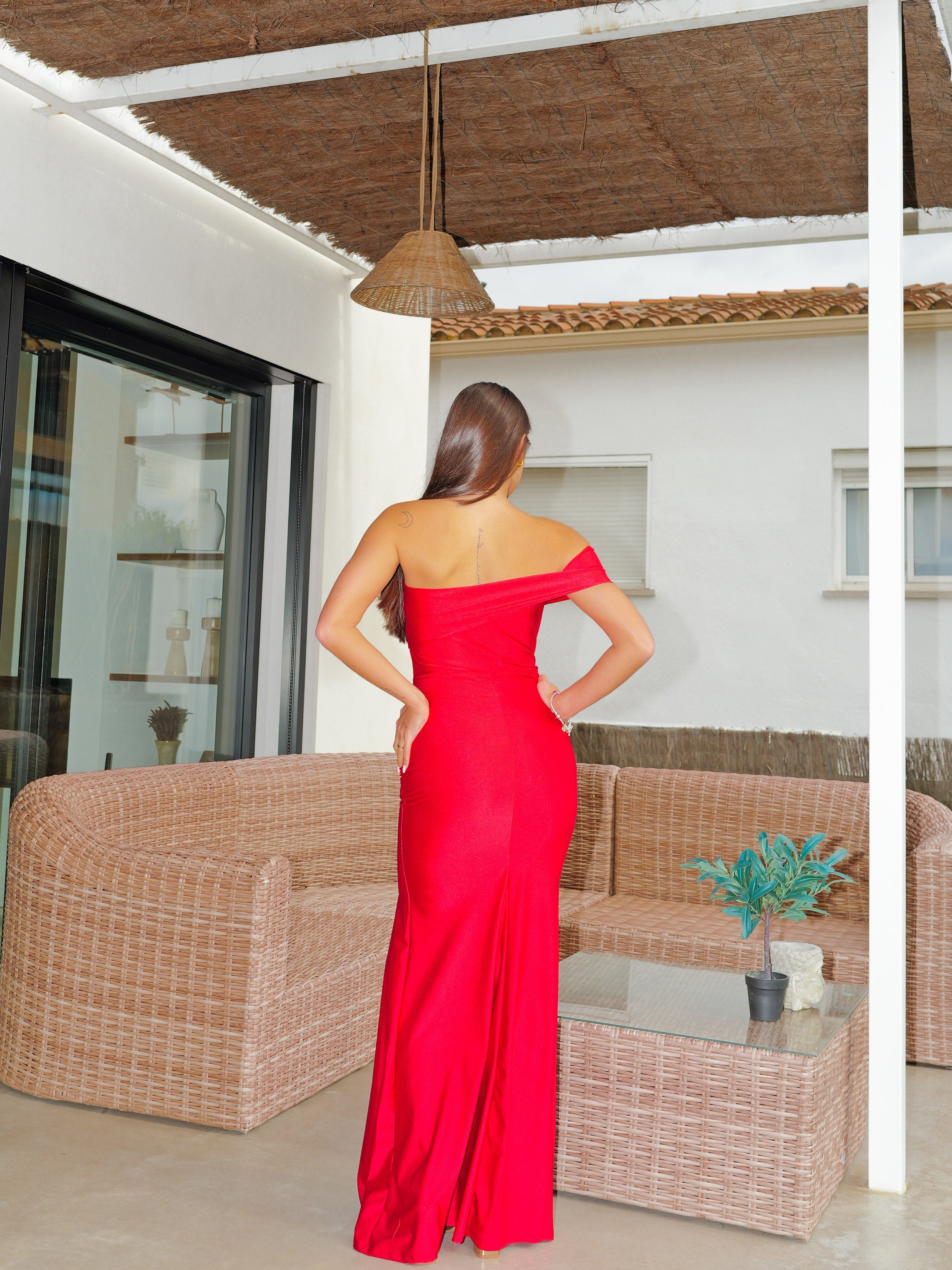 Vestido barco asimétrico rojo