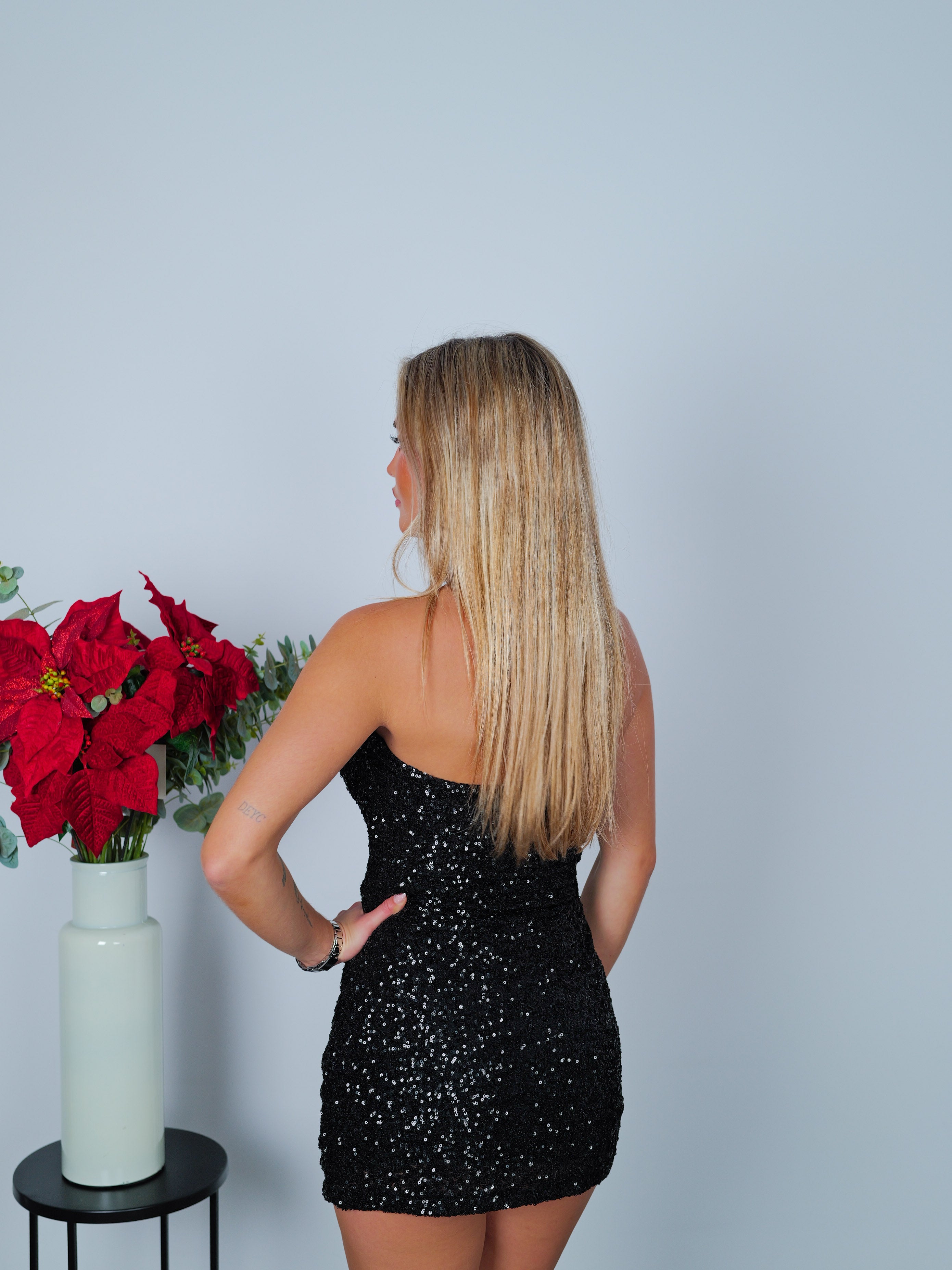 Vestido glitter palabra mini corsé negro