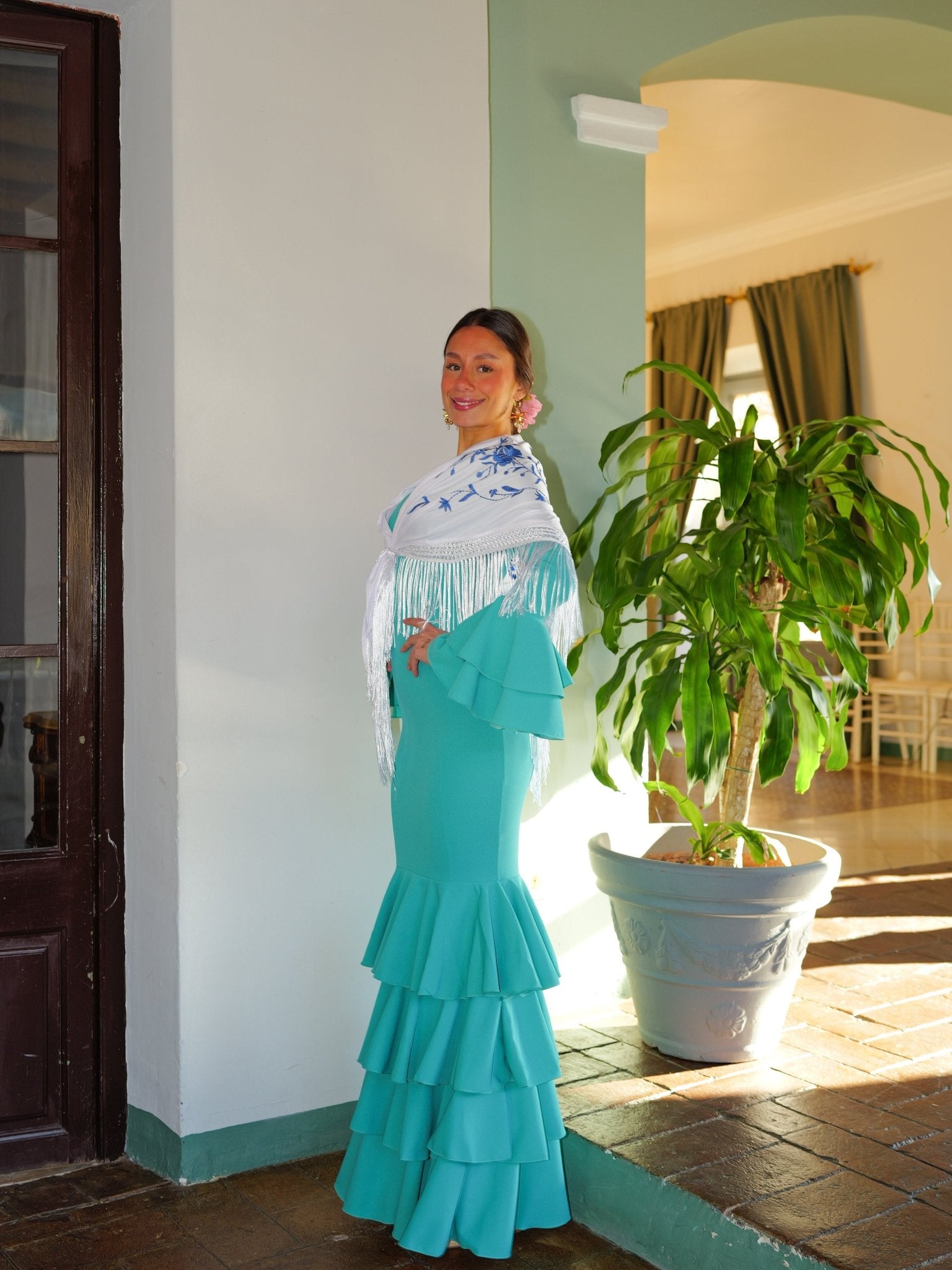 Traje flamenca volantes turquesa - SORELLAS