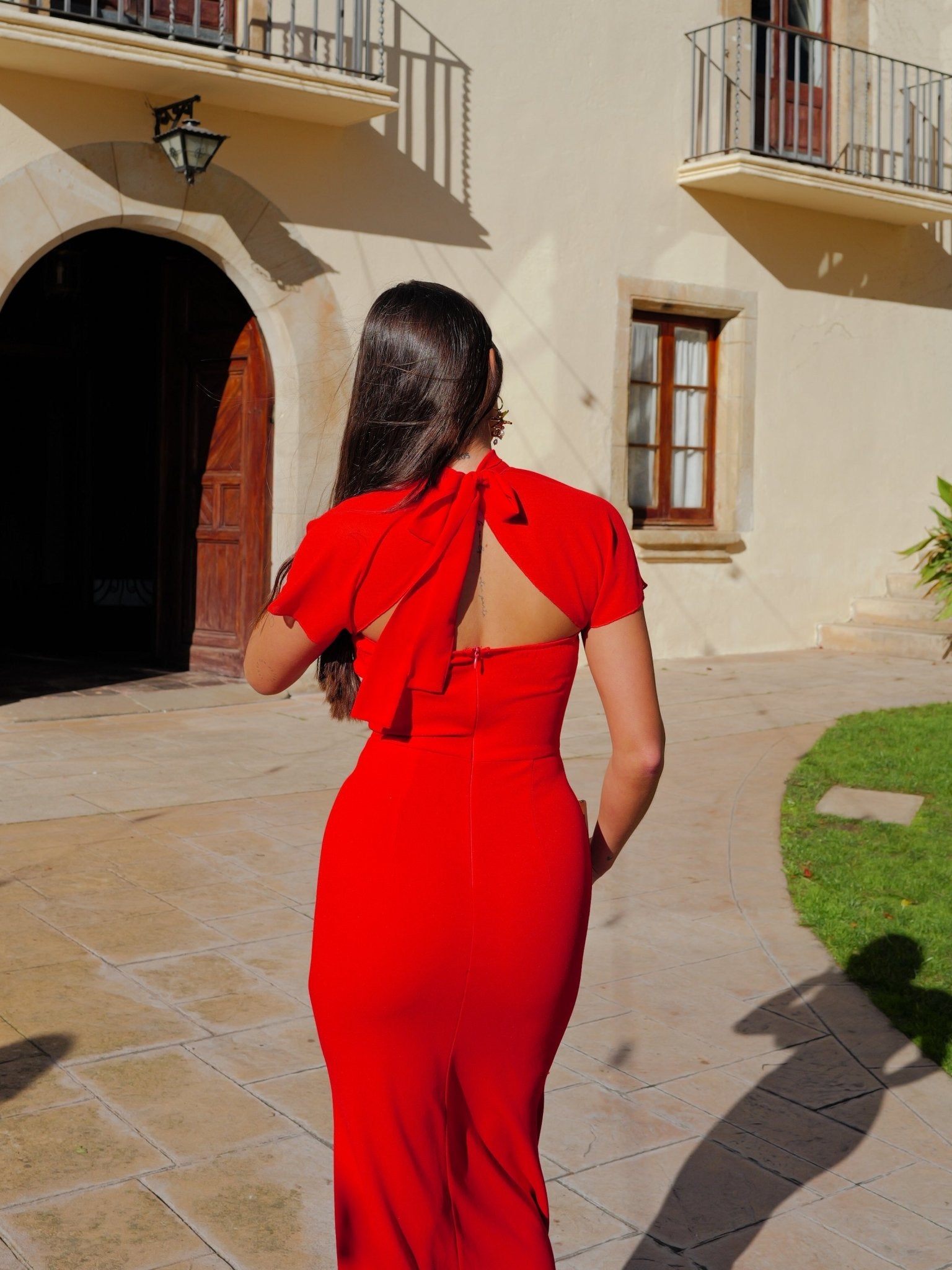 Vestido sirena manga tulle rojo - SORELLAS