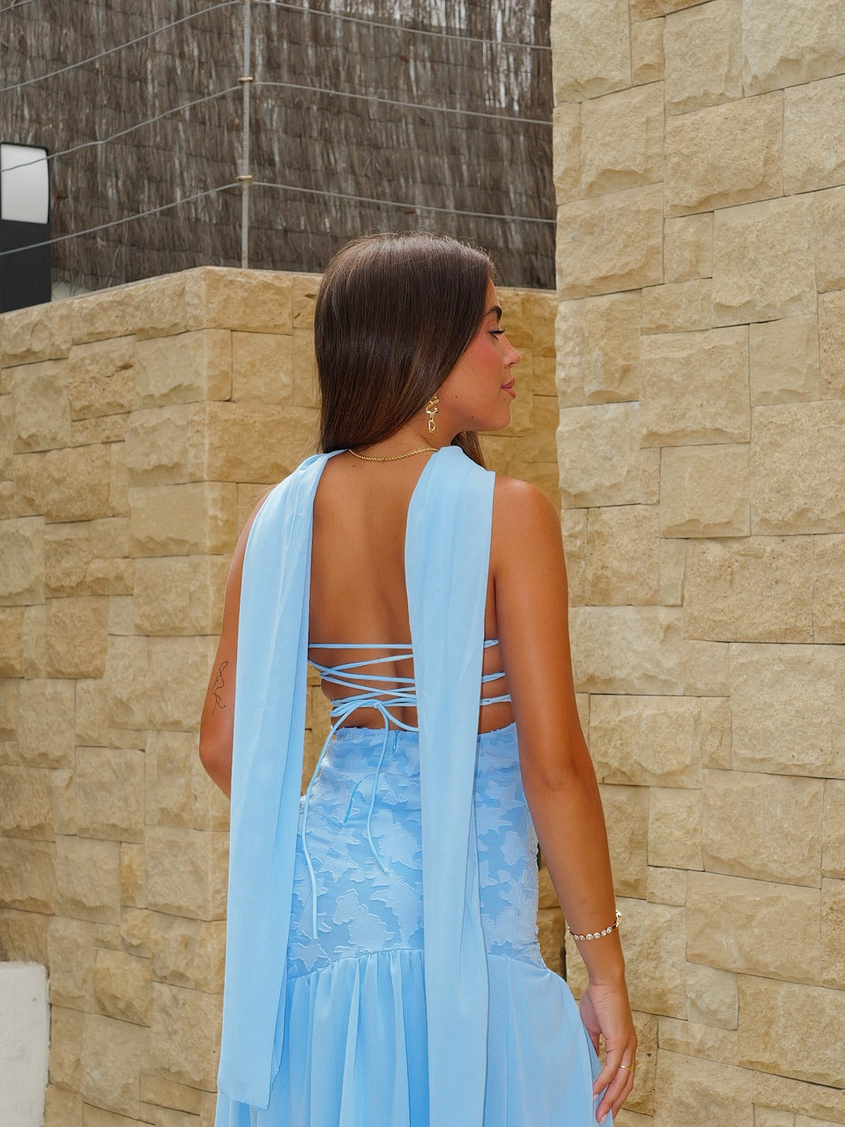 Vestido palabra asim textura celeste
