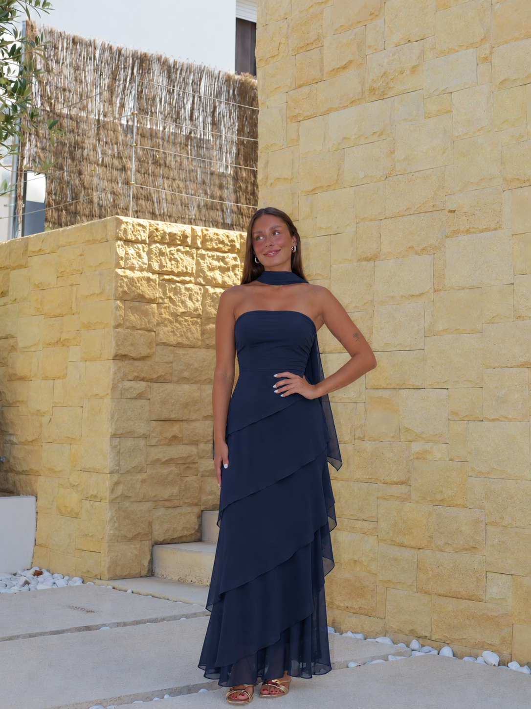 Vestido palabra volantes gasa marino