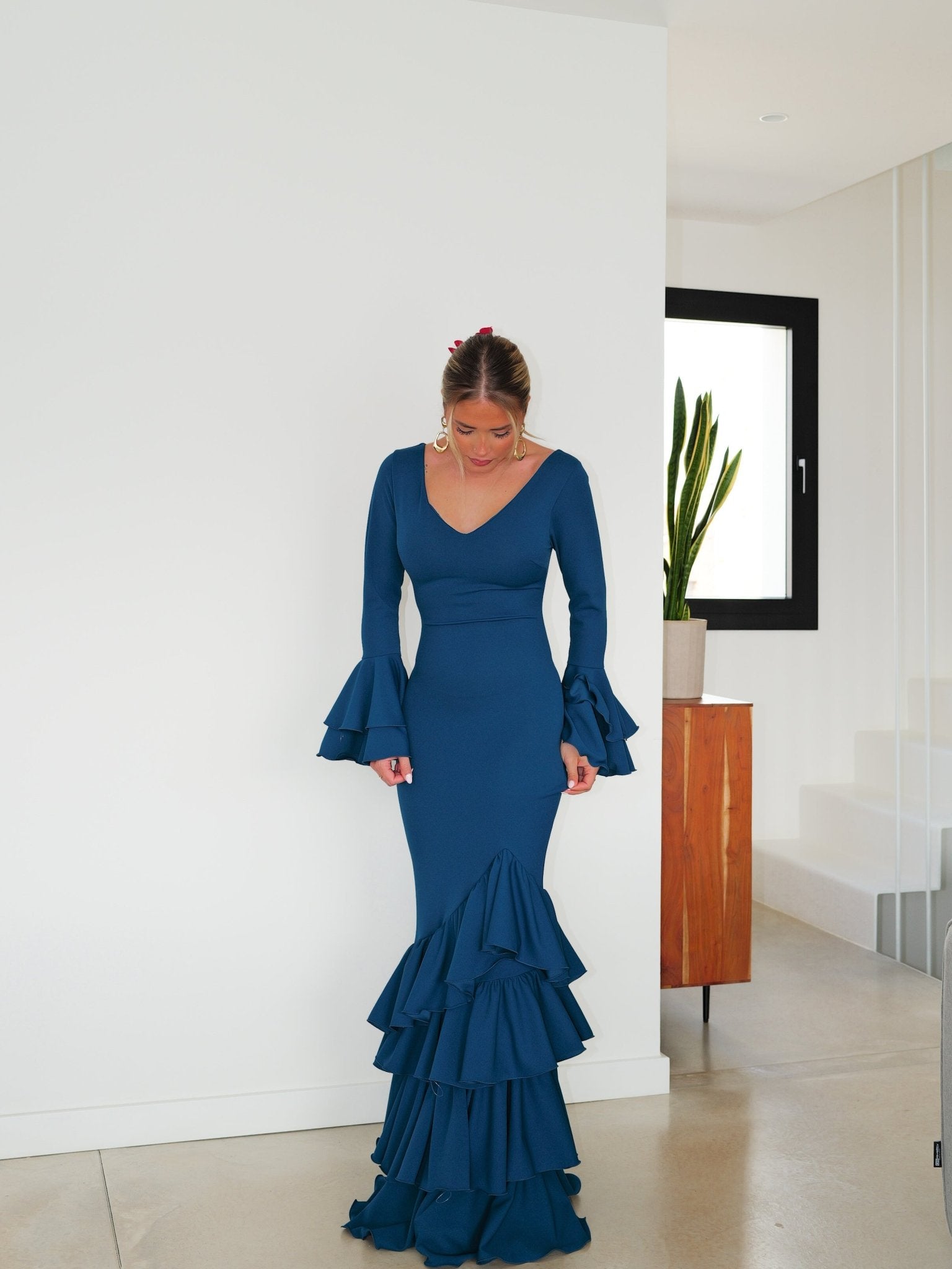 Traje flamenca asimetrico volantes petróleo - SORELLAS