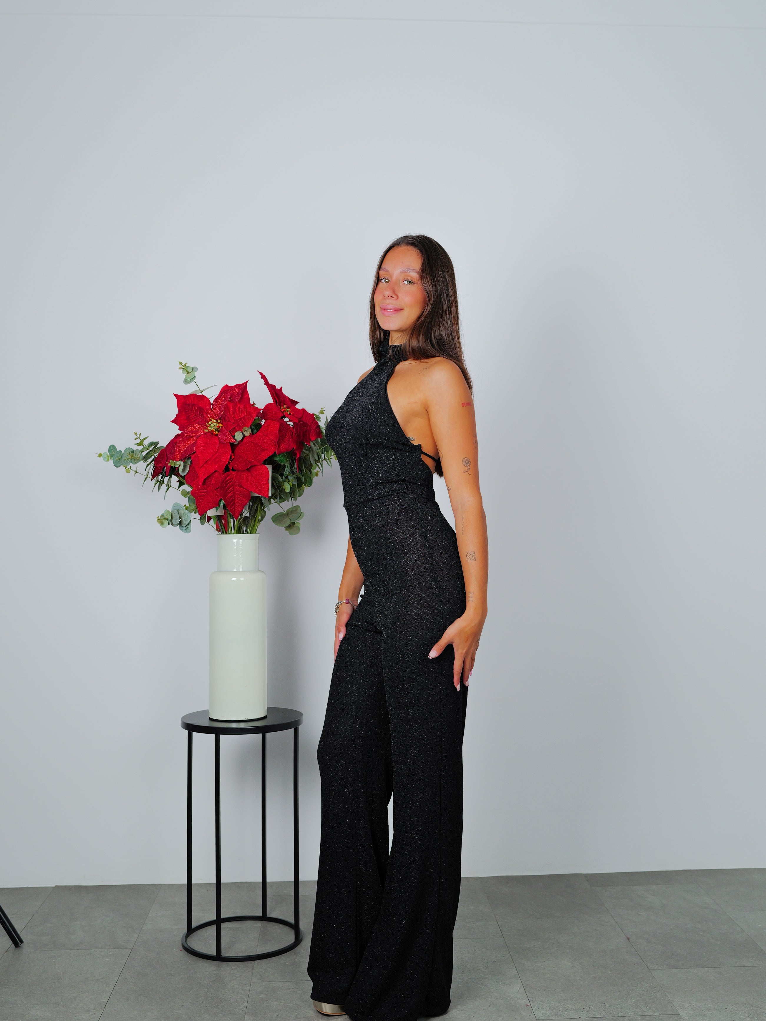 Mono lurex cuello halter negro