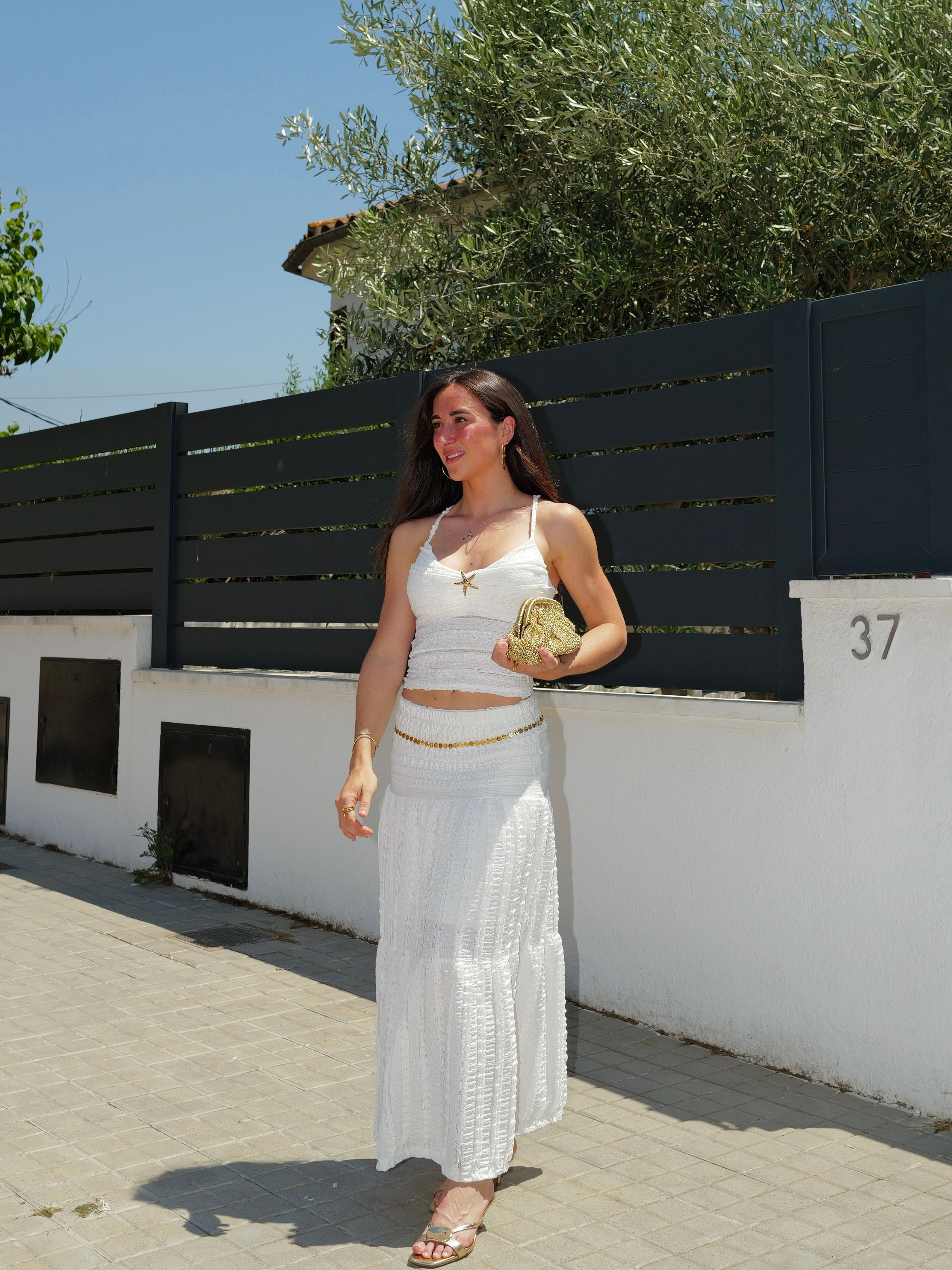 Conjunto drapeado encaje blanco