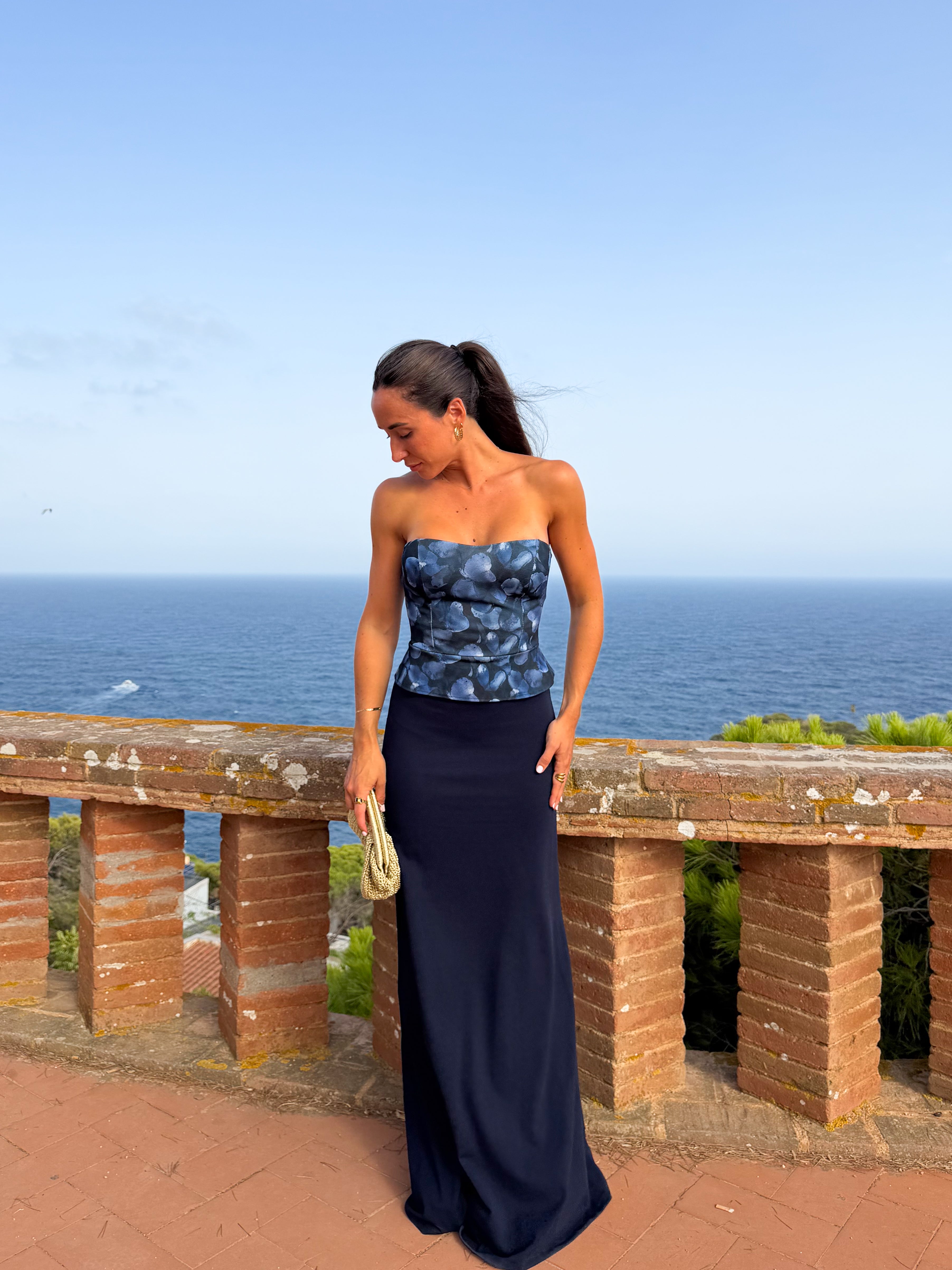 Vestido corsé estampado marino