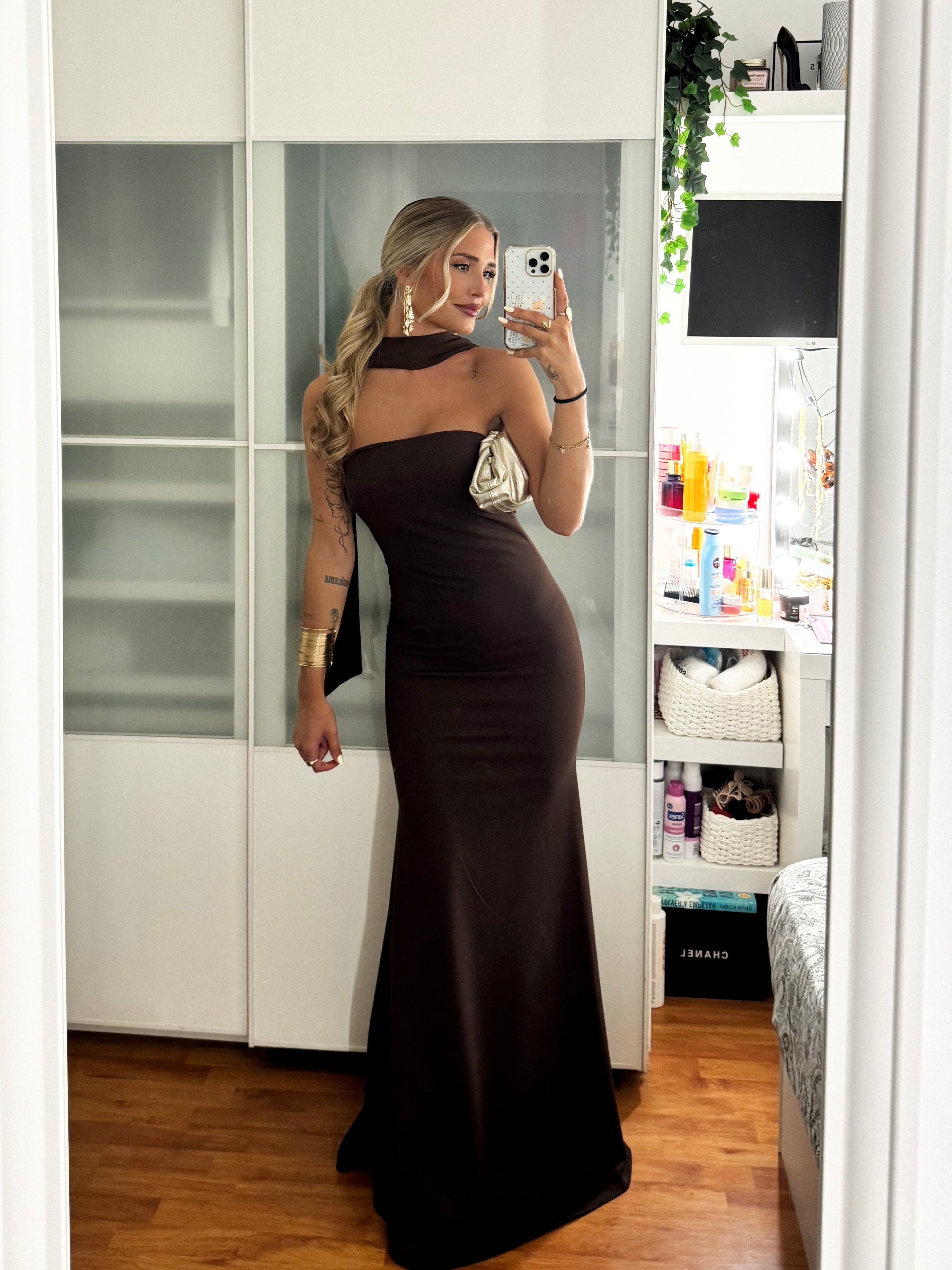 Vestido sirena choker tulle chocolate