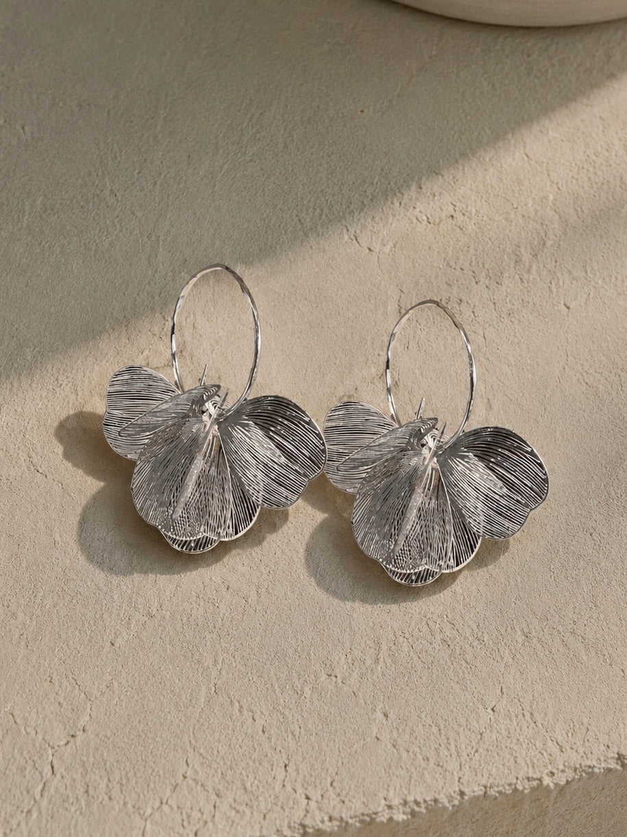 BOUCLES D'OREILLES avec boucles d'oreilles fleurs en métal argenté