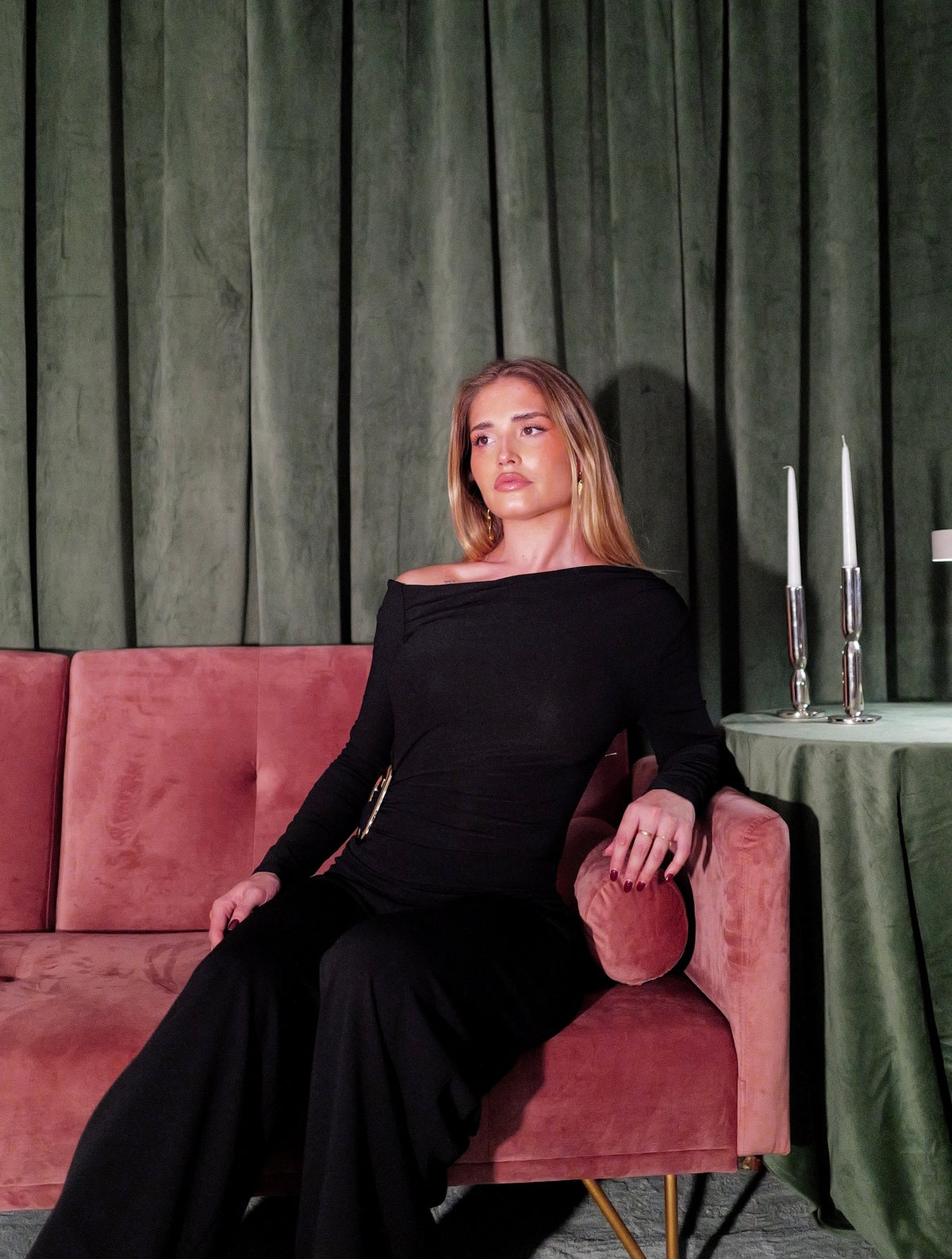 Black Bardot-style bodysuit