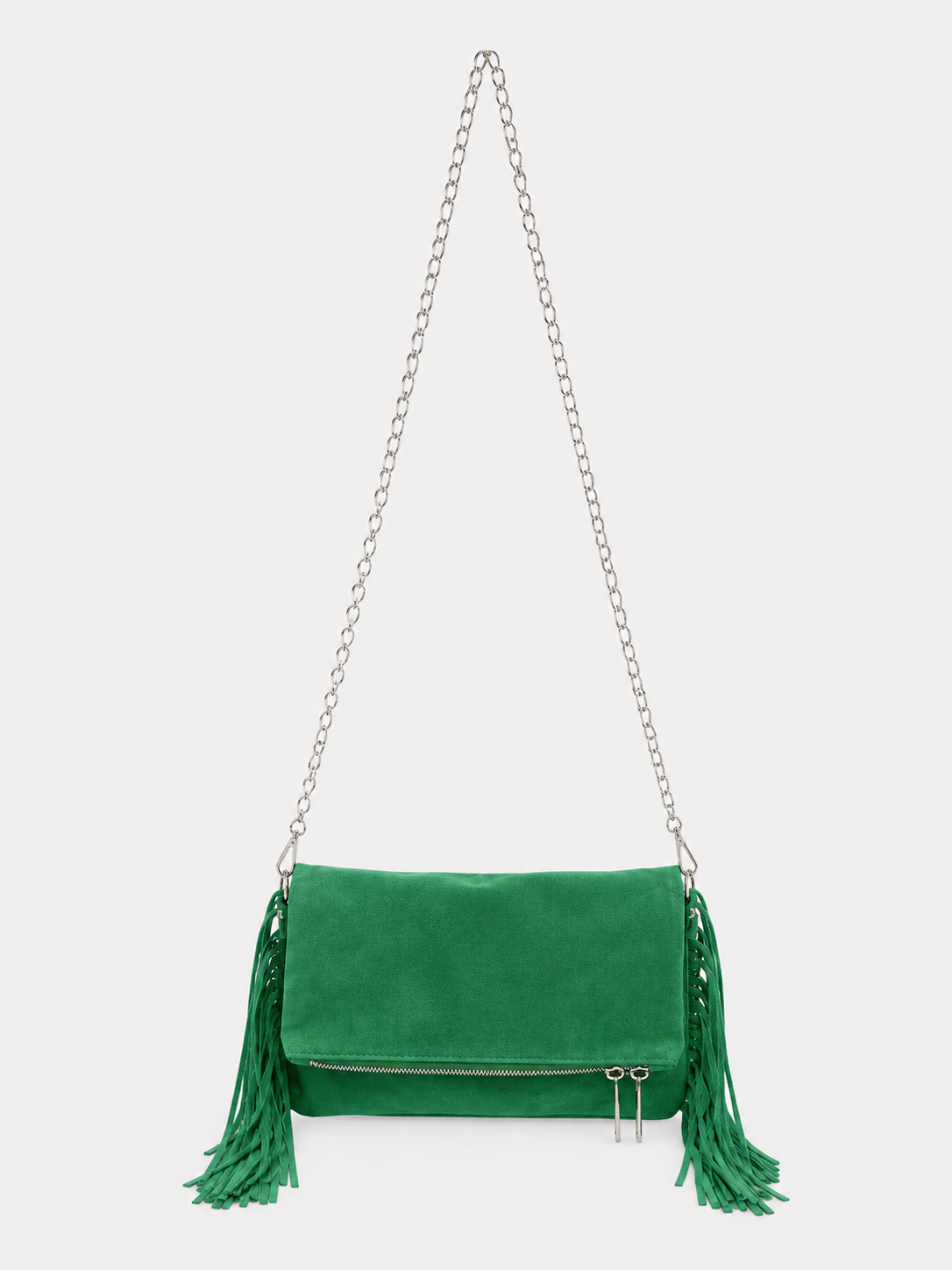 Sac en daim à chaîne frangée vert