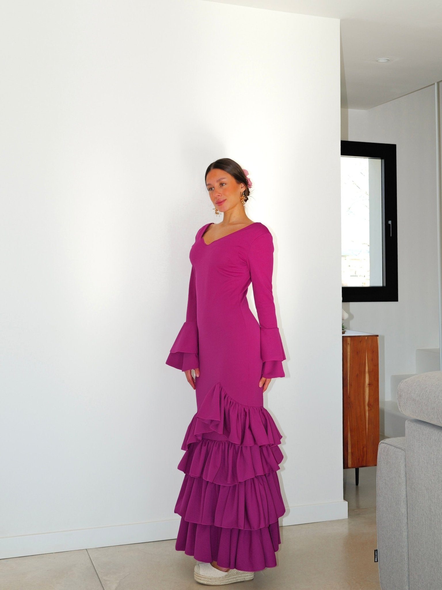 Traje flamenca asimetrico volantes cereza - Sorellas The Brand Barcelona S.L