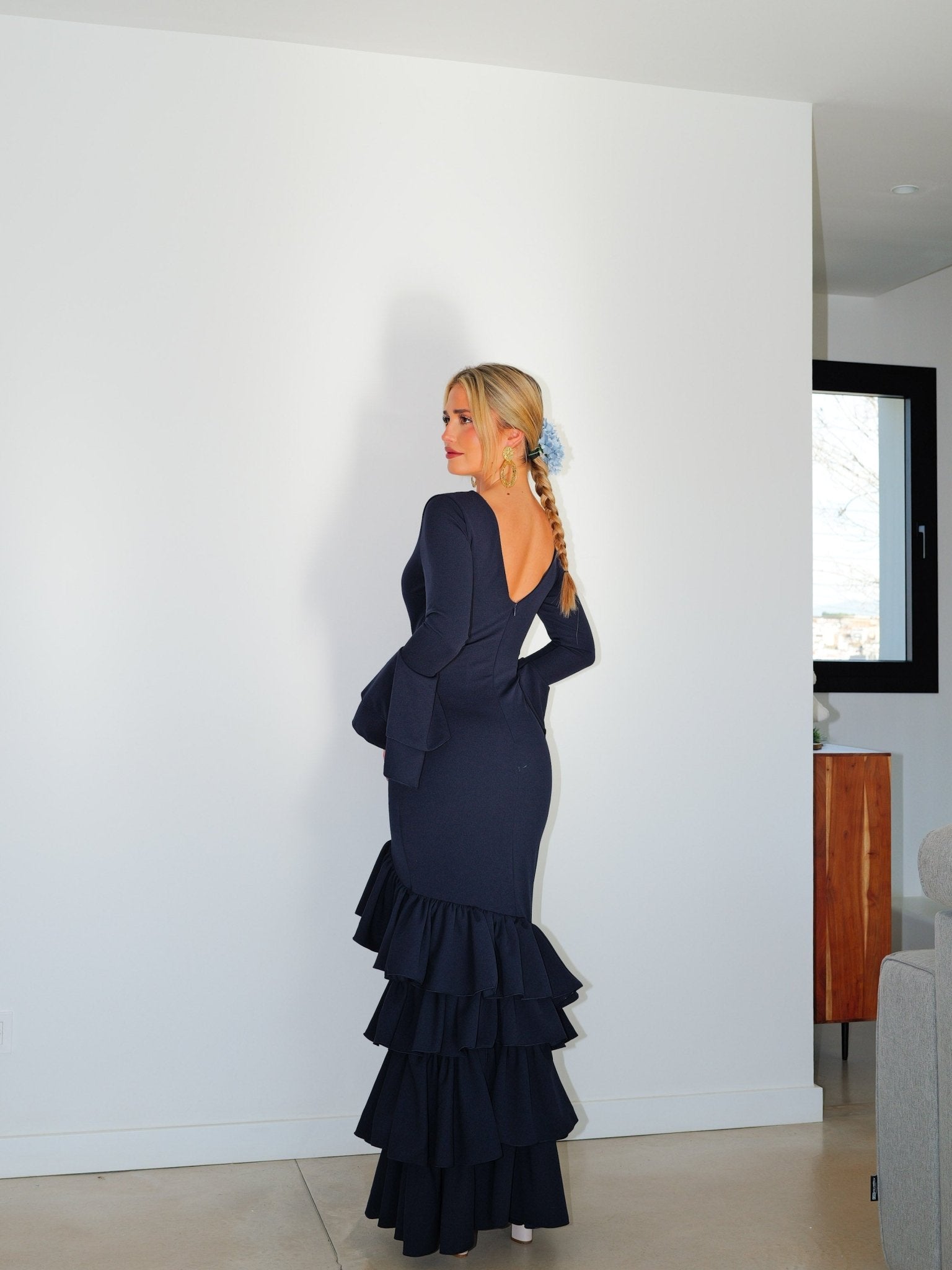 Traje flamenca asimetrico volantes marino - Sorellas The Brand Barcelona S.L