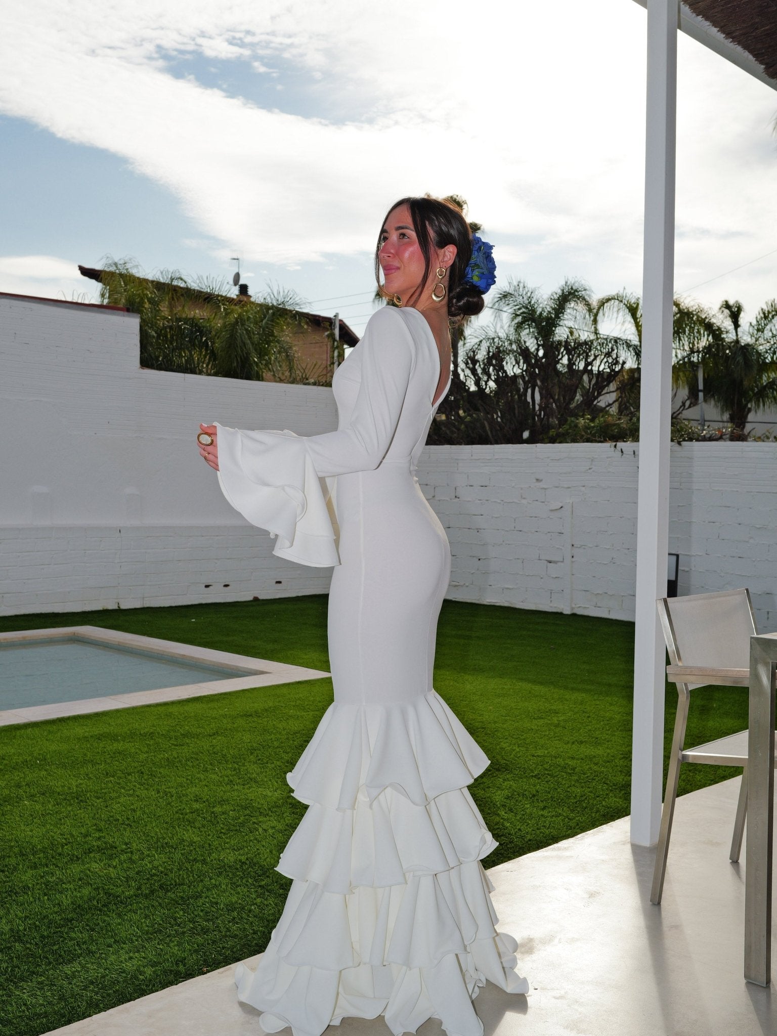 White ruffled flamenco dress