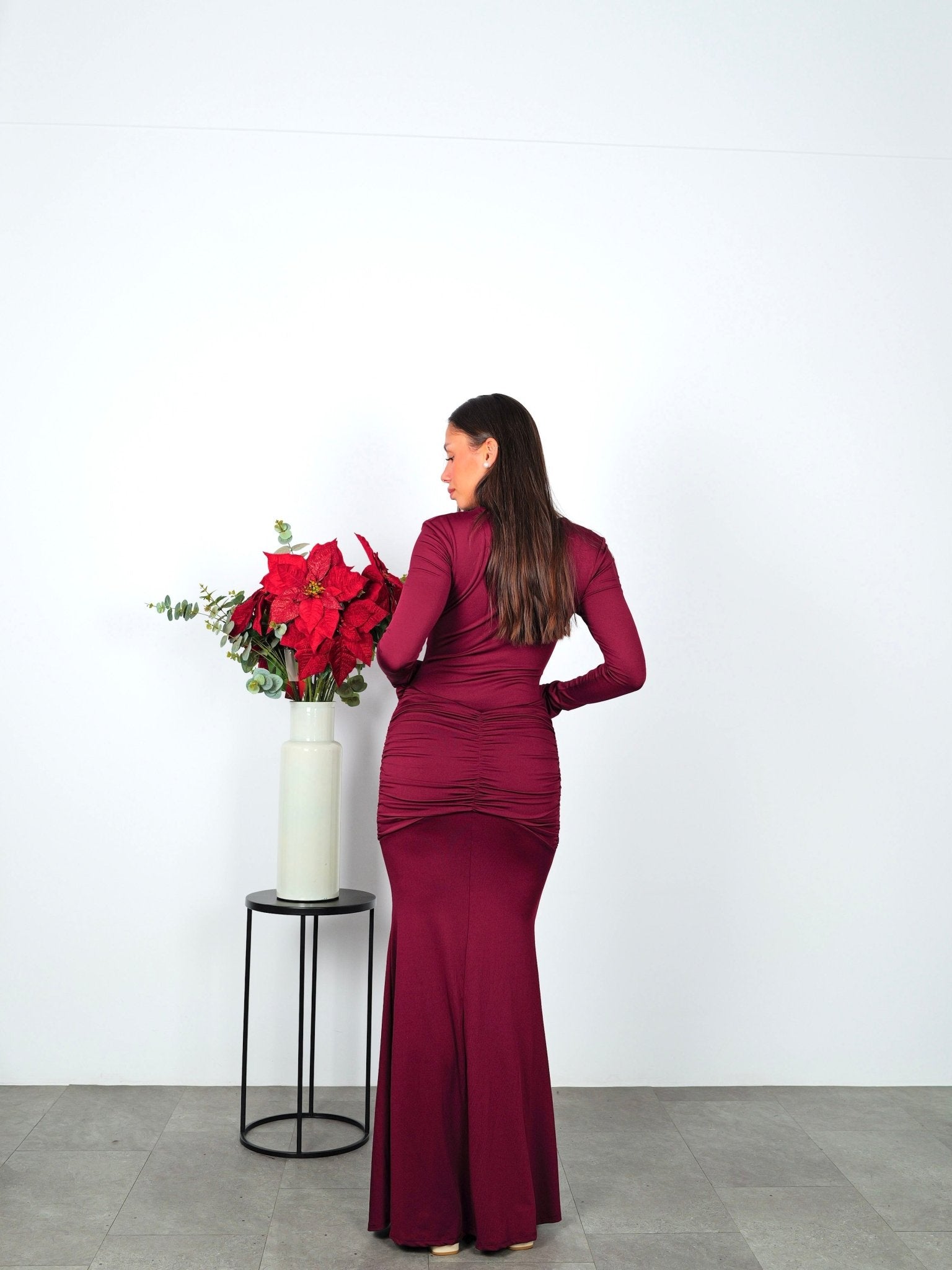 Robe longue à manches courtes et encolure bande bordeaux - Sorellas The Brand Barcelona S.L