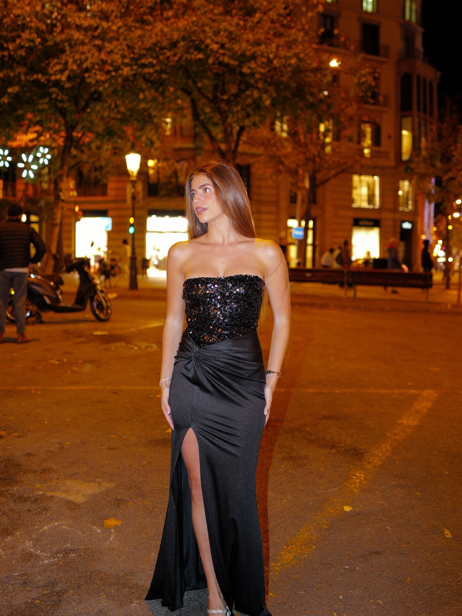 Vestido largo palabra corsé lentejuelas negro - Sorellas The Brand Barcelona S.L