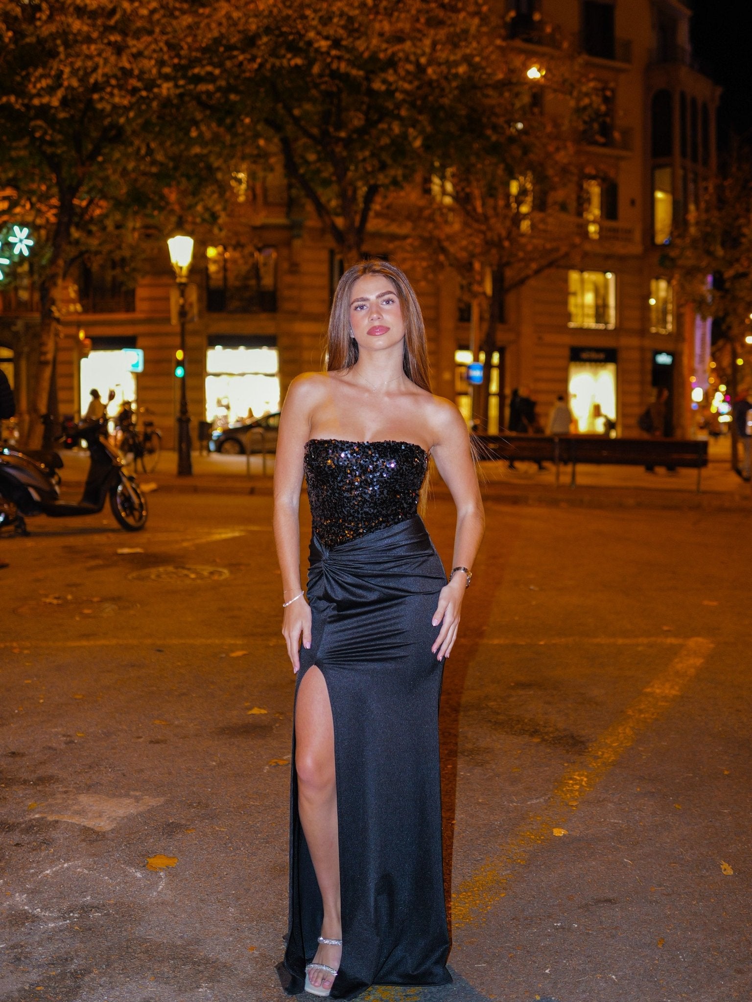 Vestido largo palabra corsé lentejuelas negro - Sorellas The Brand Barcelona S.L