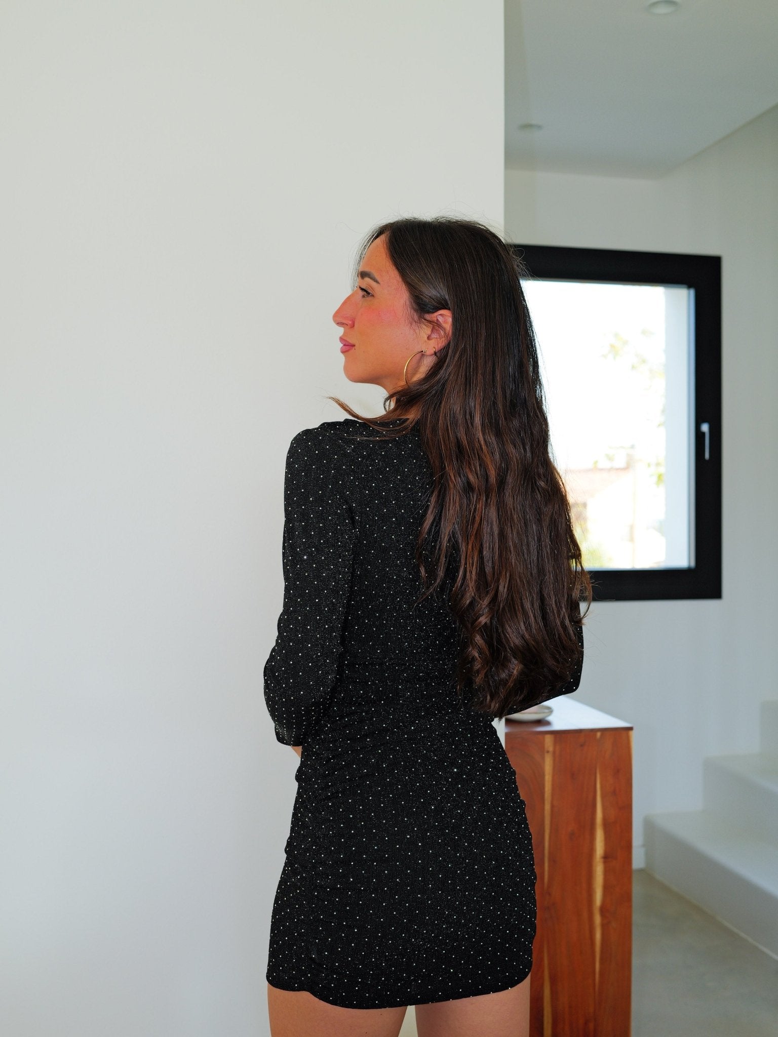 Abito mini lurex con cascata di brillantini nero - Sorellas The Brand Barcelona S.L