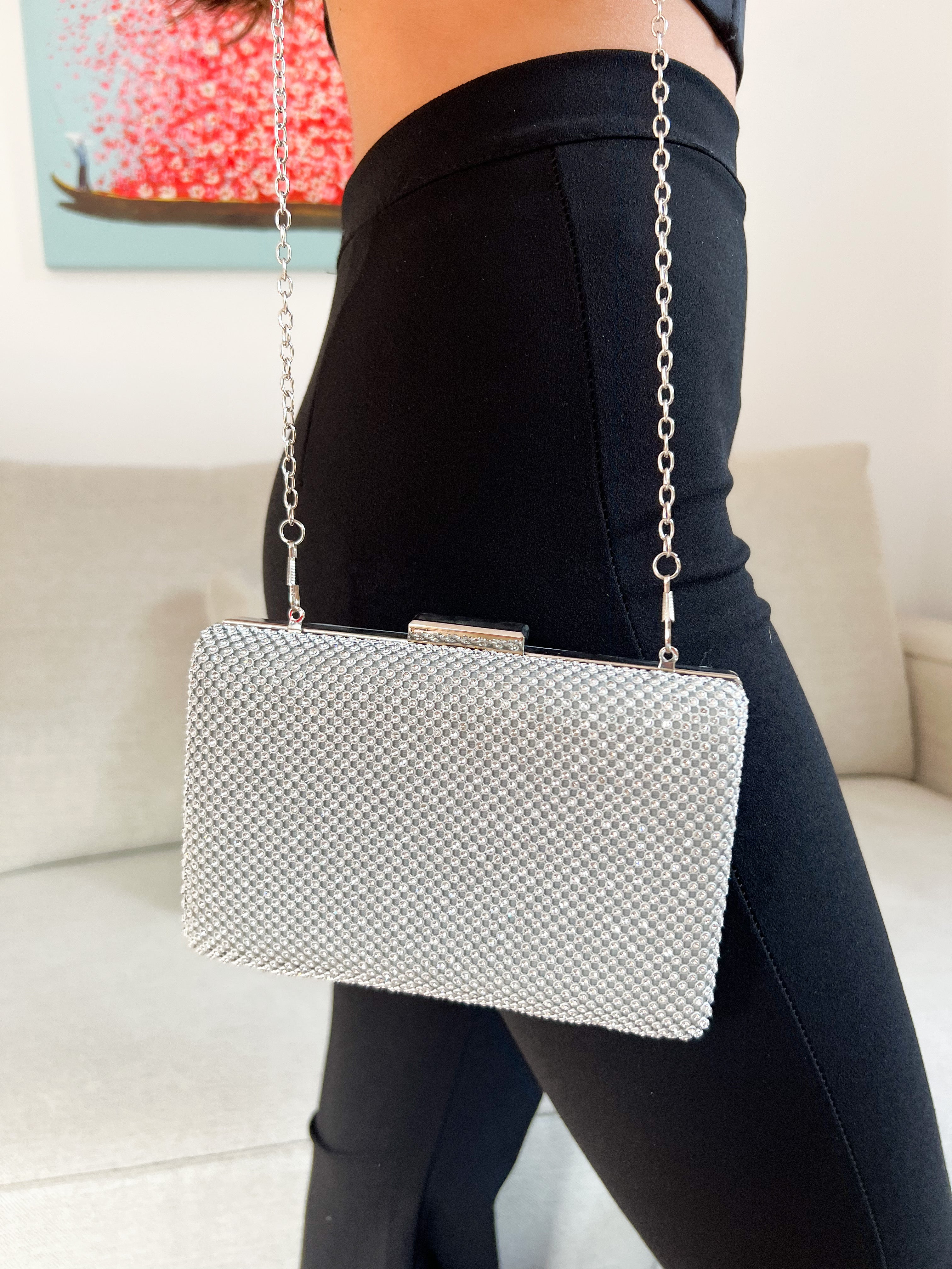 Clutch brillos plateado efecto