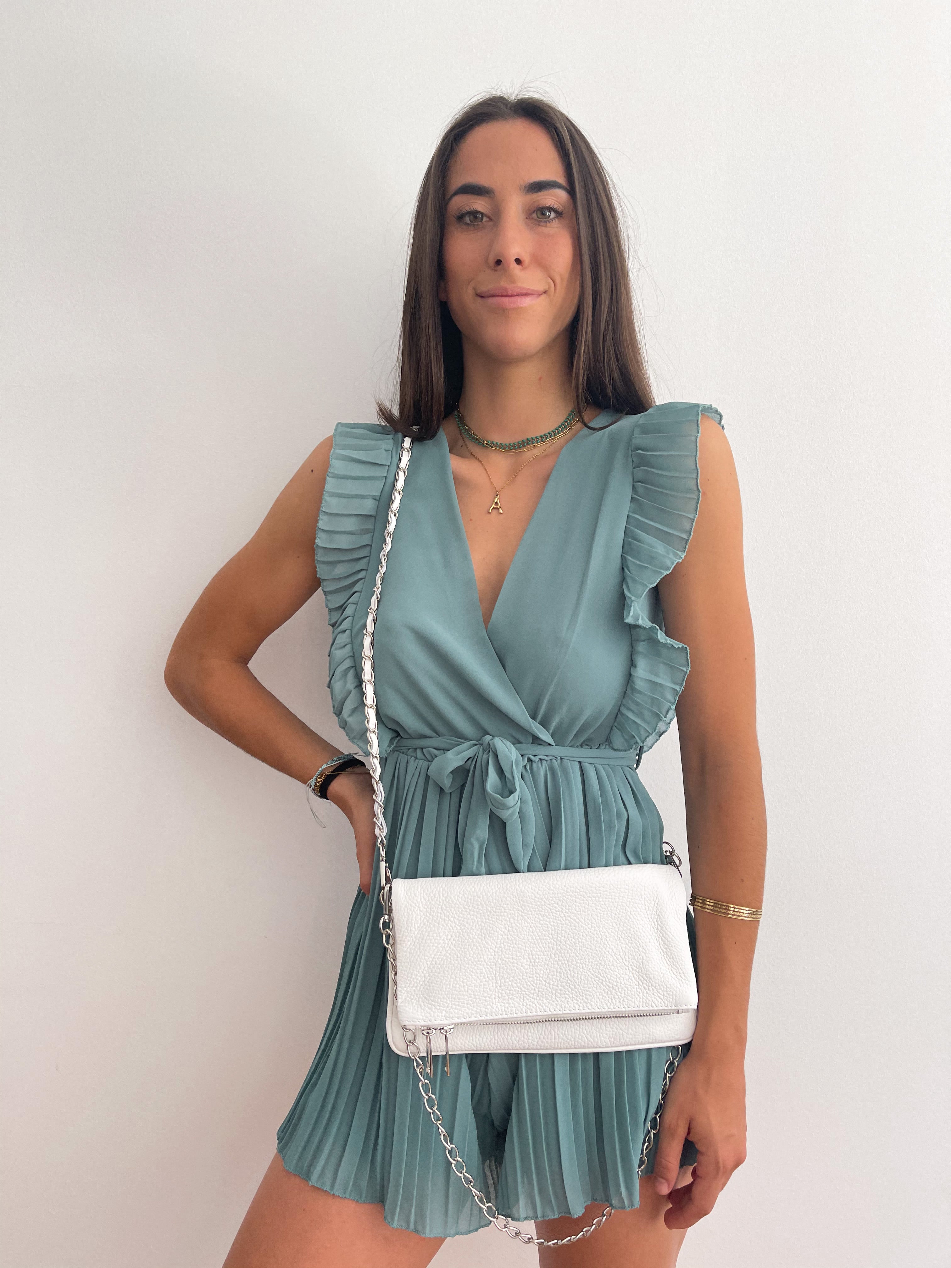 Bolso piel cadenas blanco