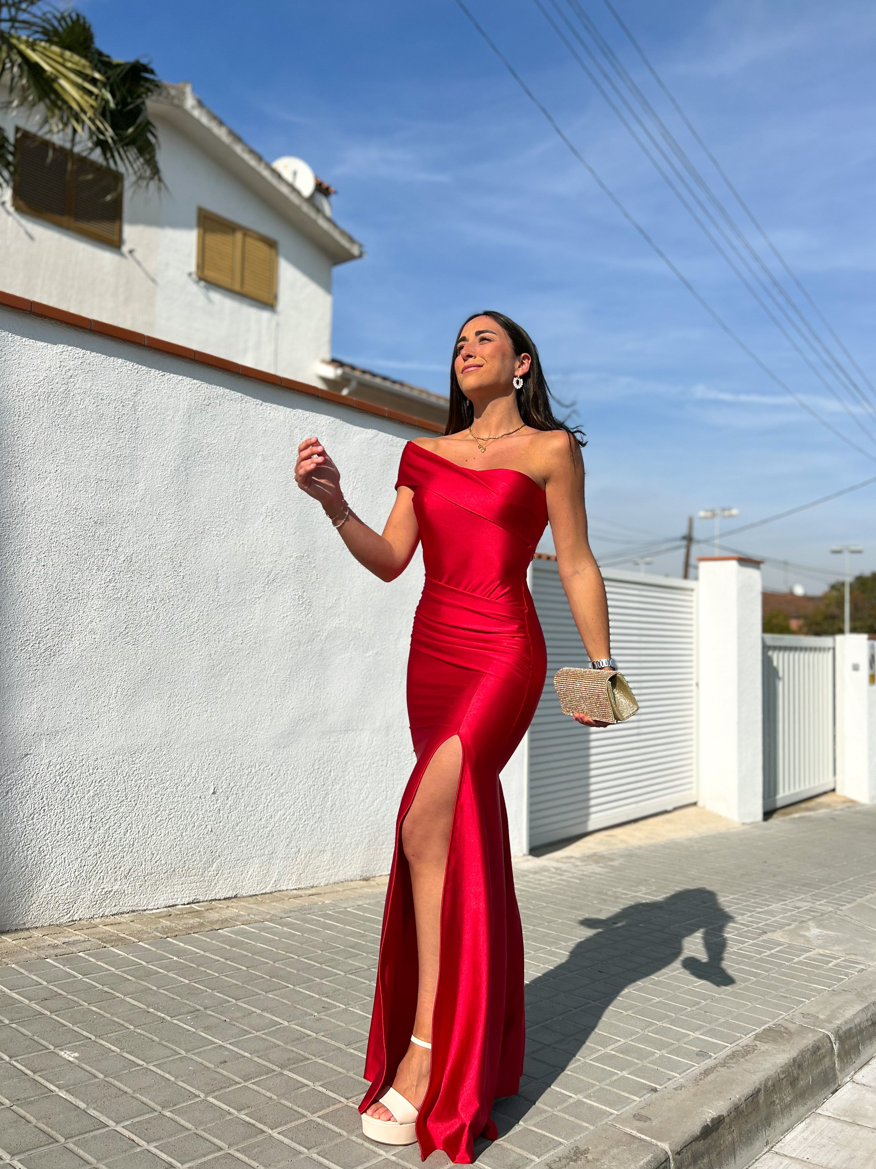 Vestido barco asimétrico rojo