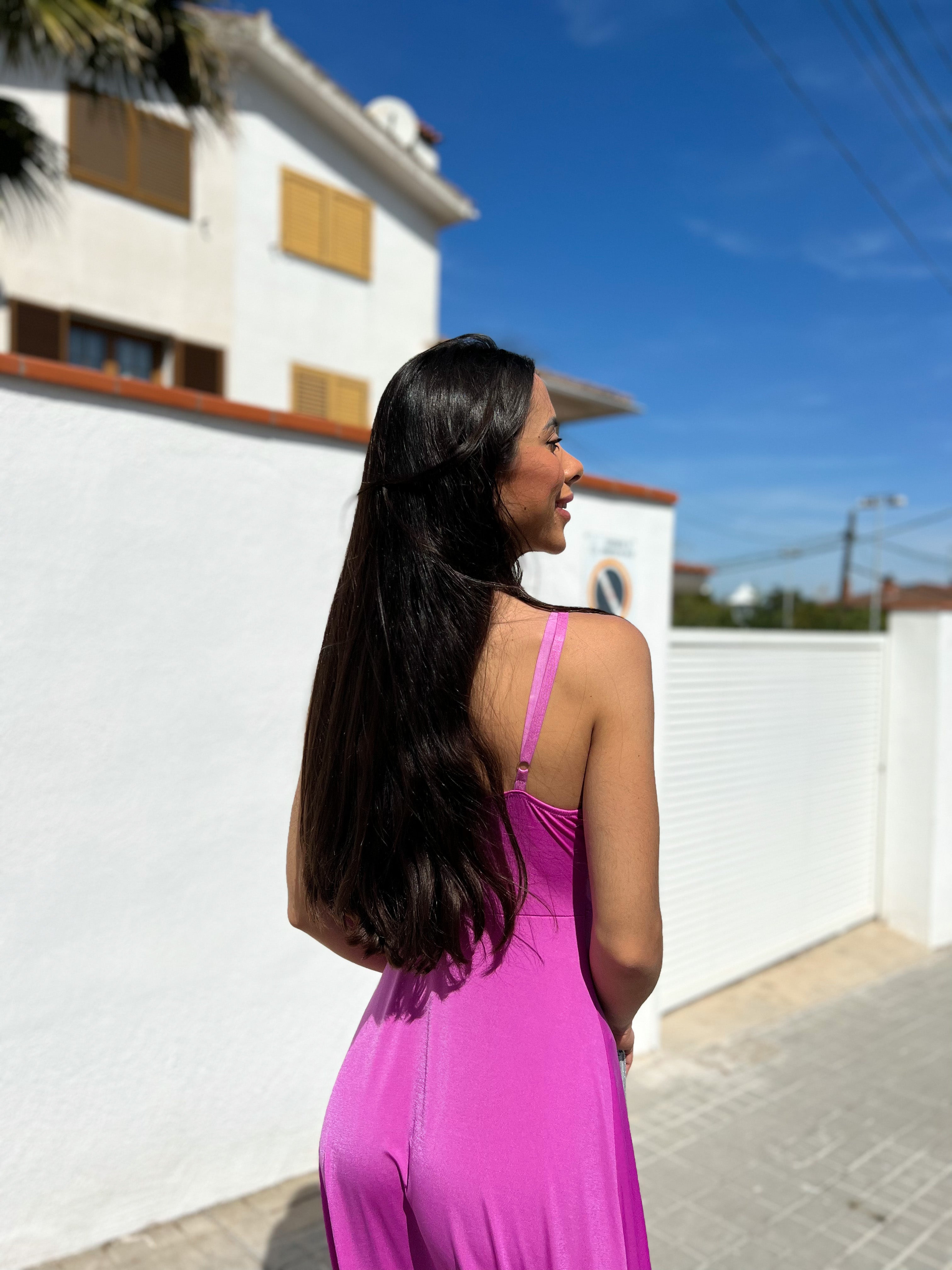 Vestido lazo pico rosa