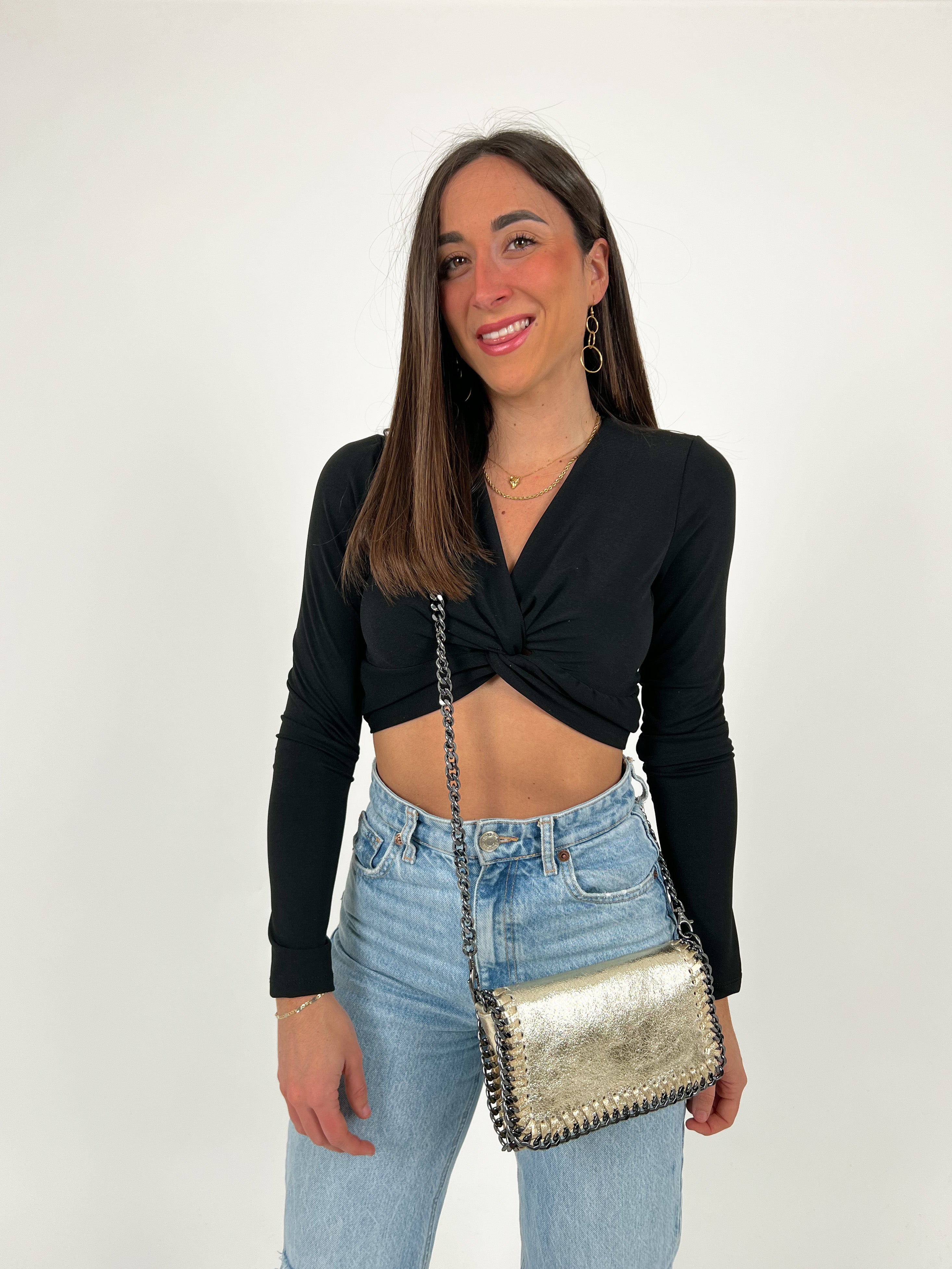 Bolso midi piel dorado