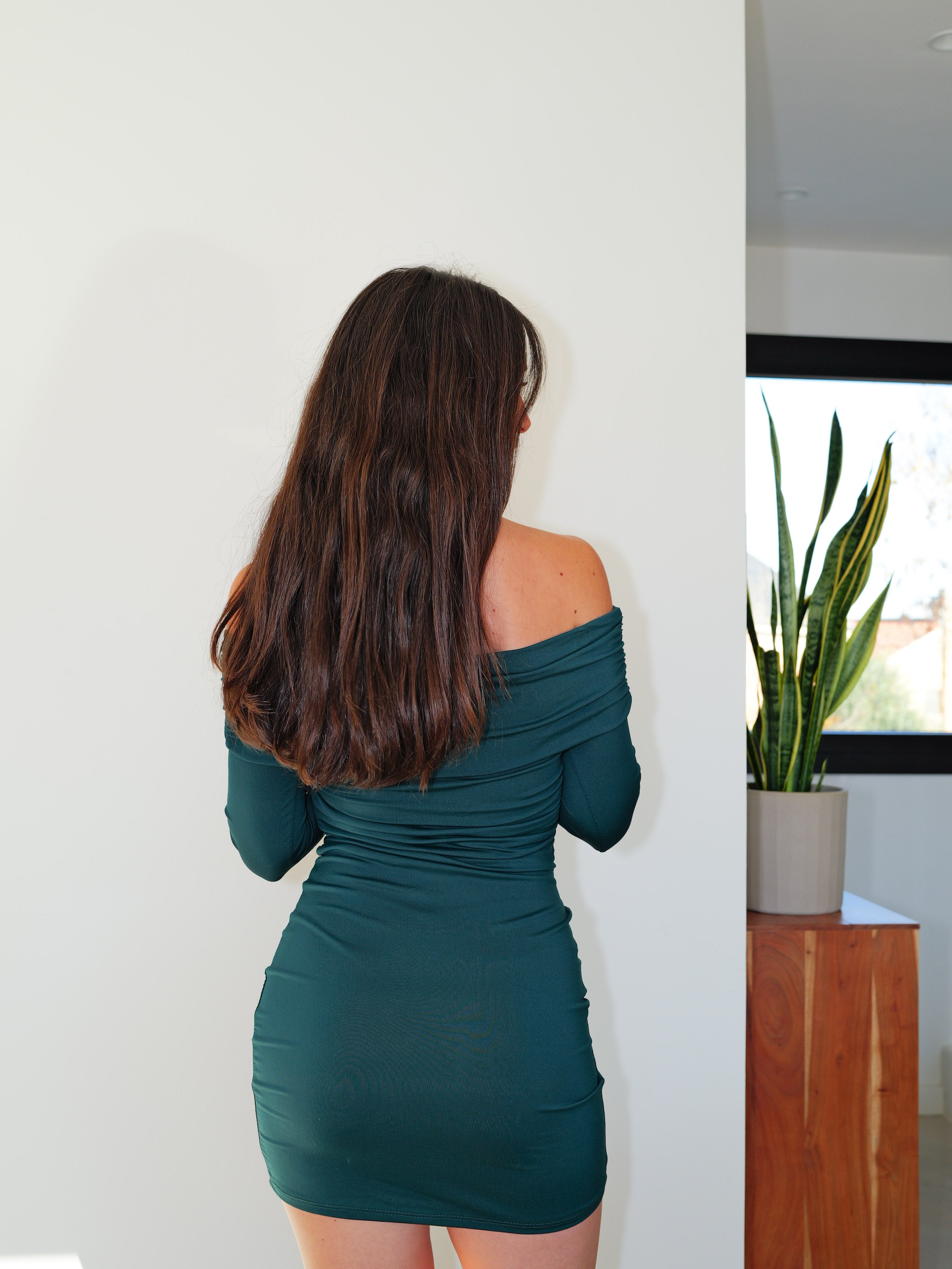 Bottle pleated bardot dress