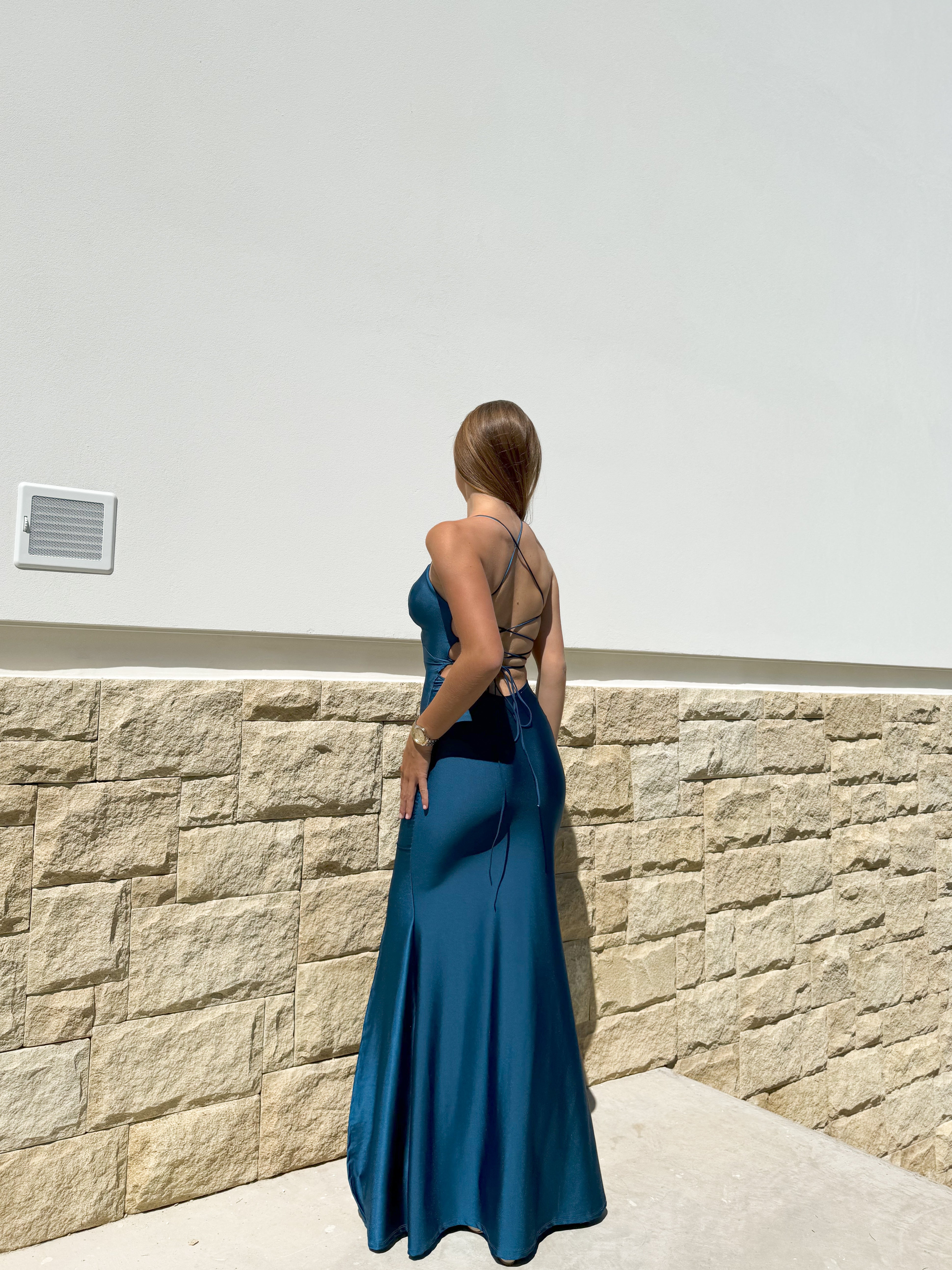 Peak dress satin intertwined TEAL