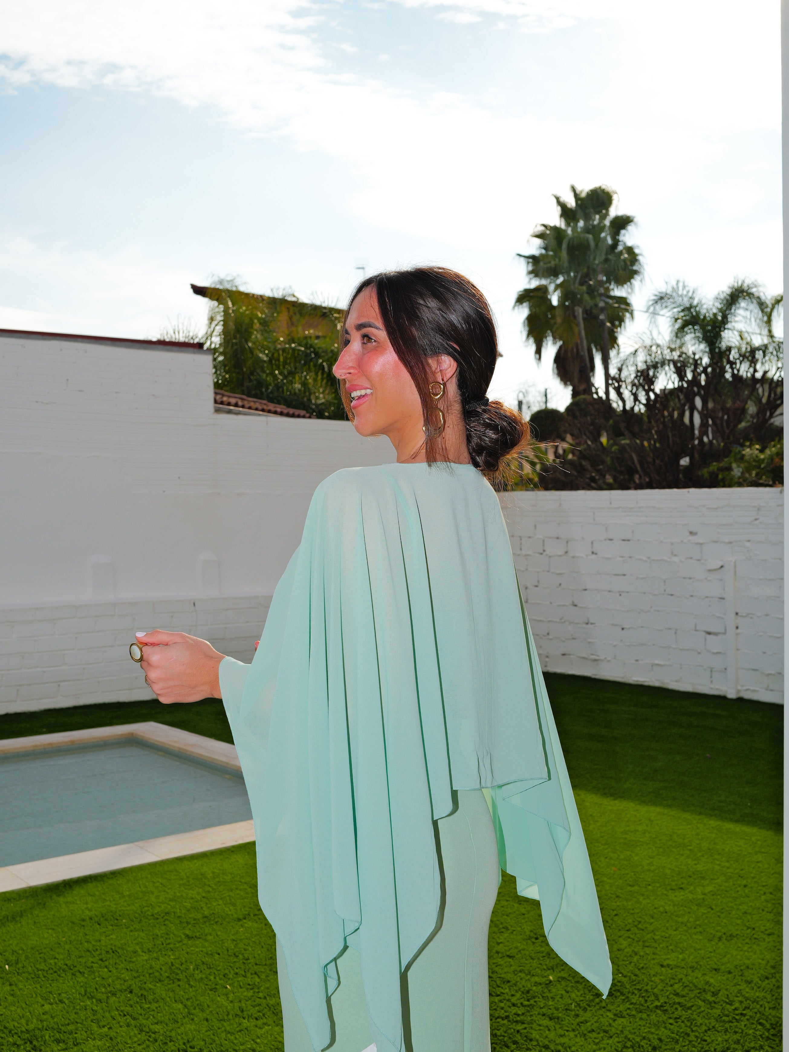 Mint gauze cape shawl