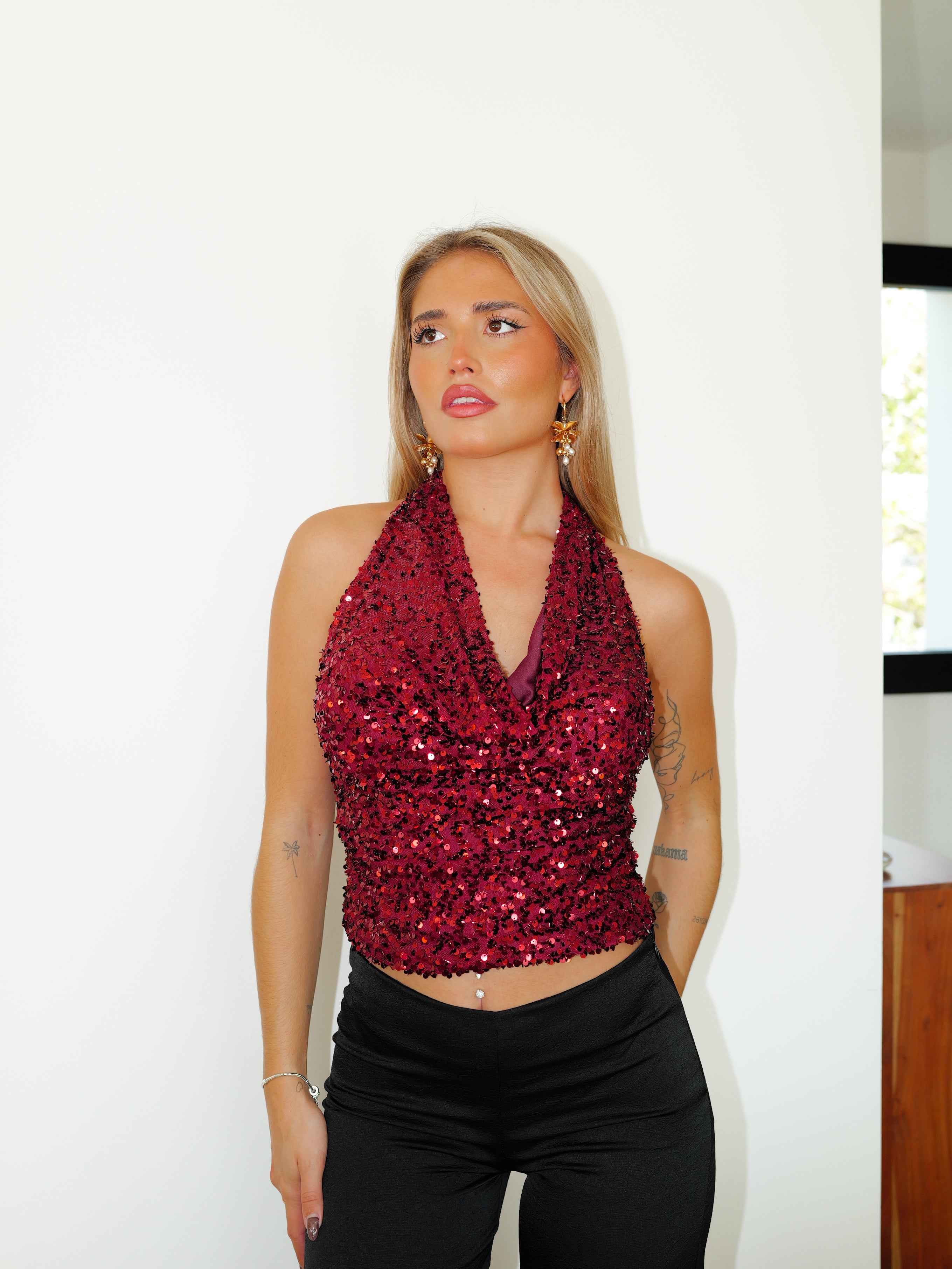 Waterfall burgundy glitter top