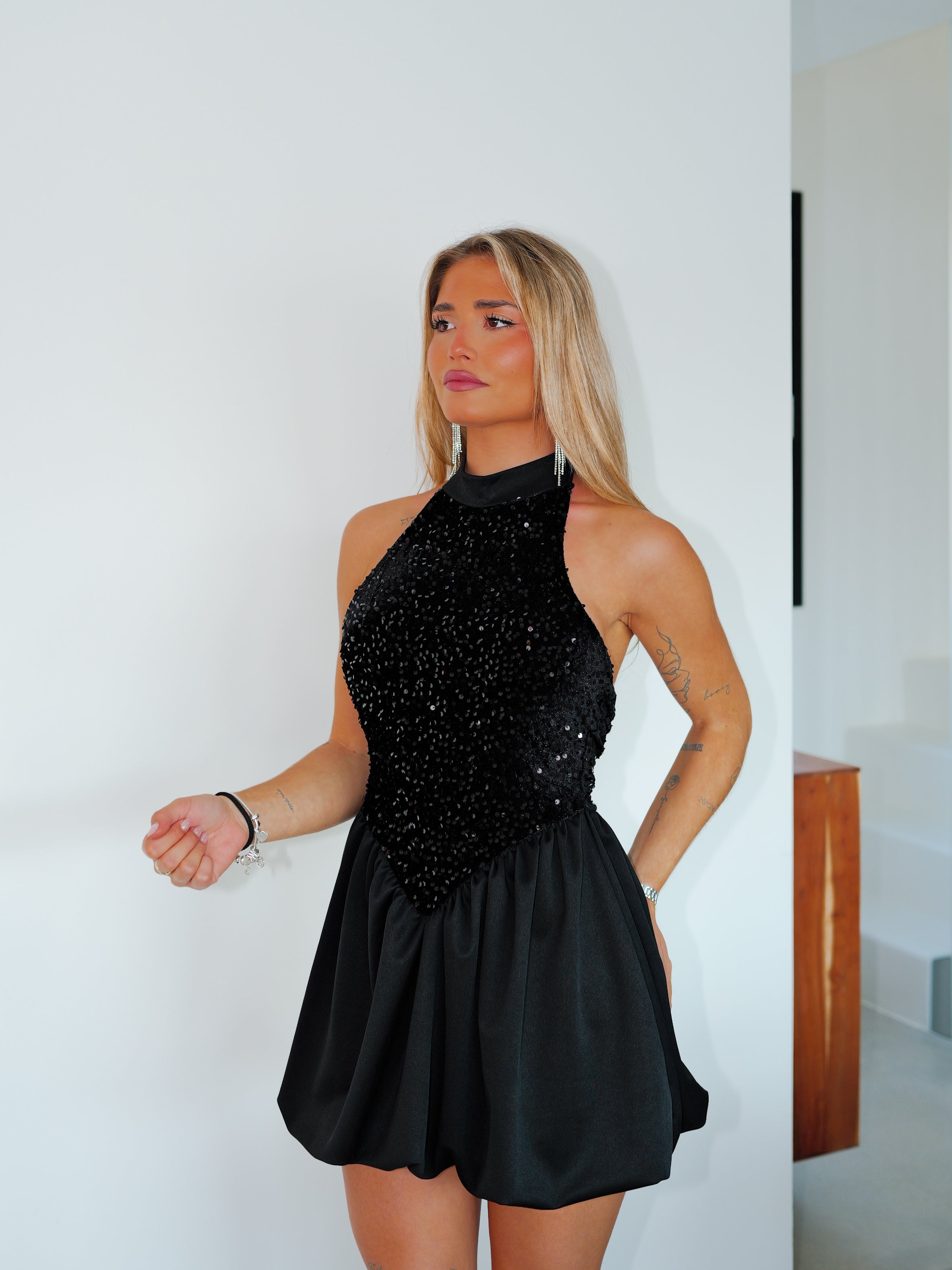 Pompous halter neck mini dress black