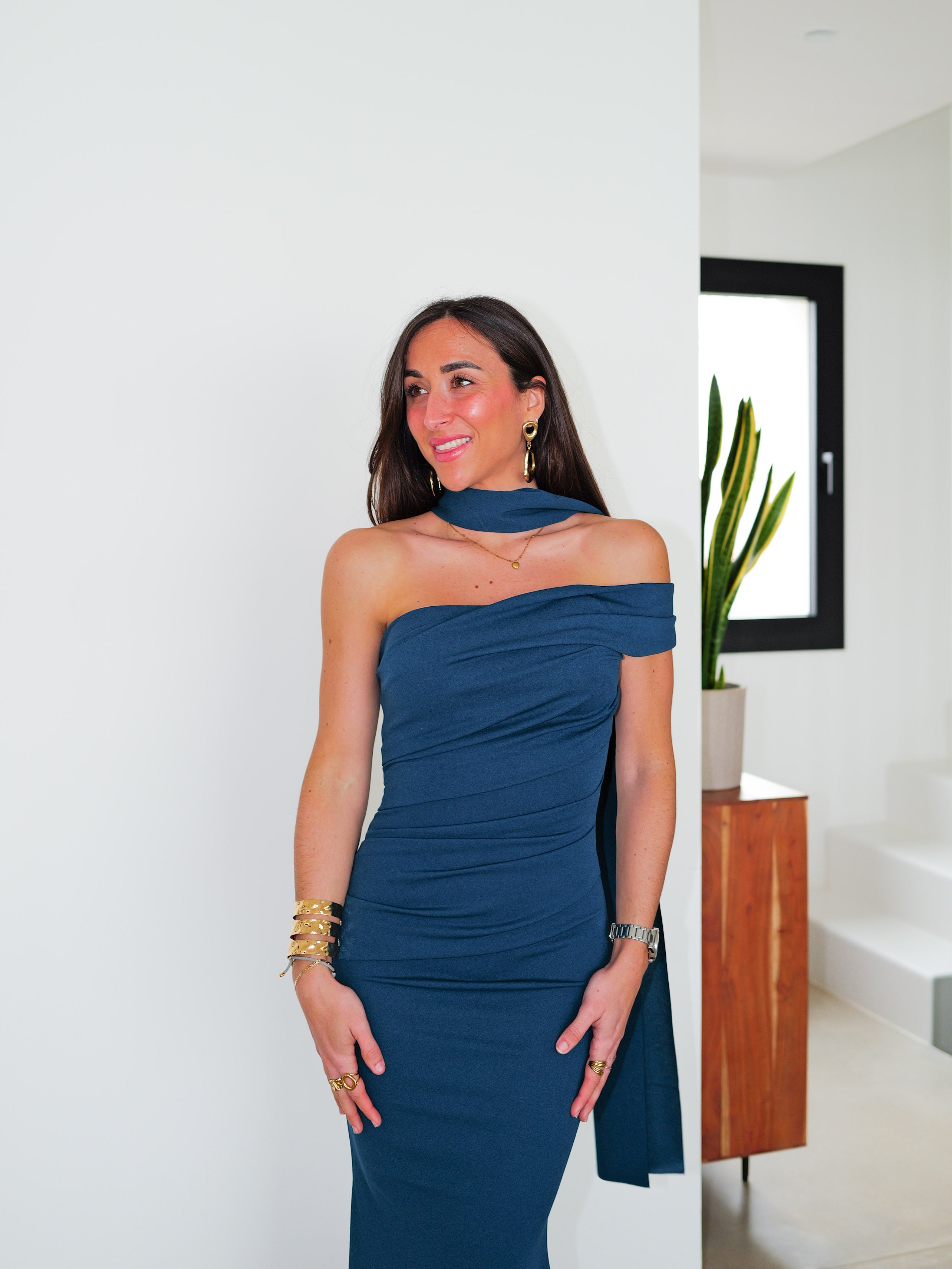 Asymmetrical choker dress TEAL