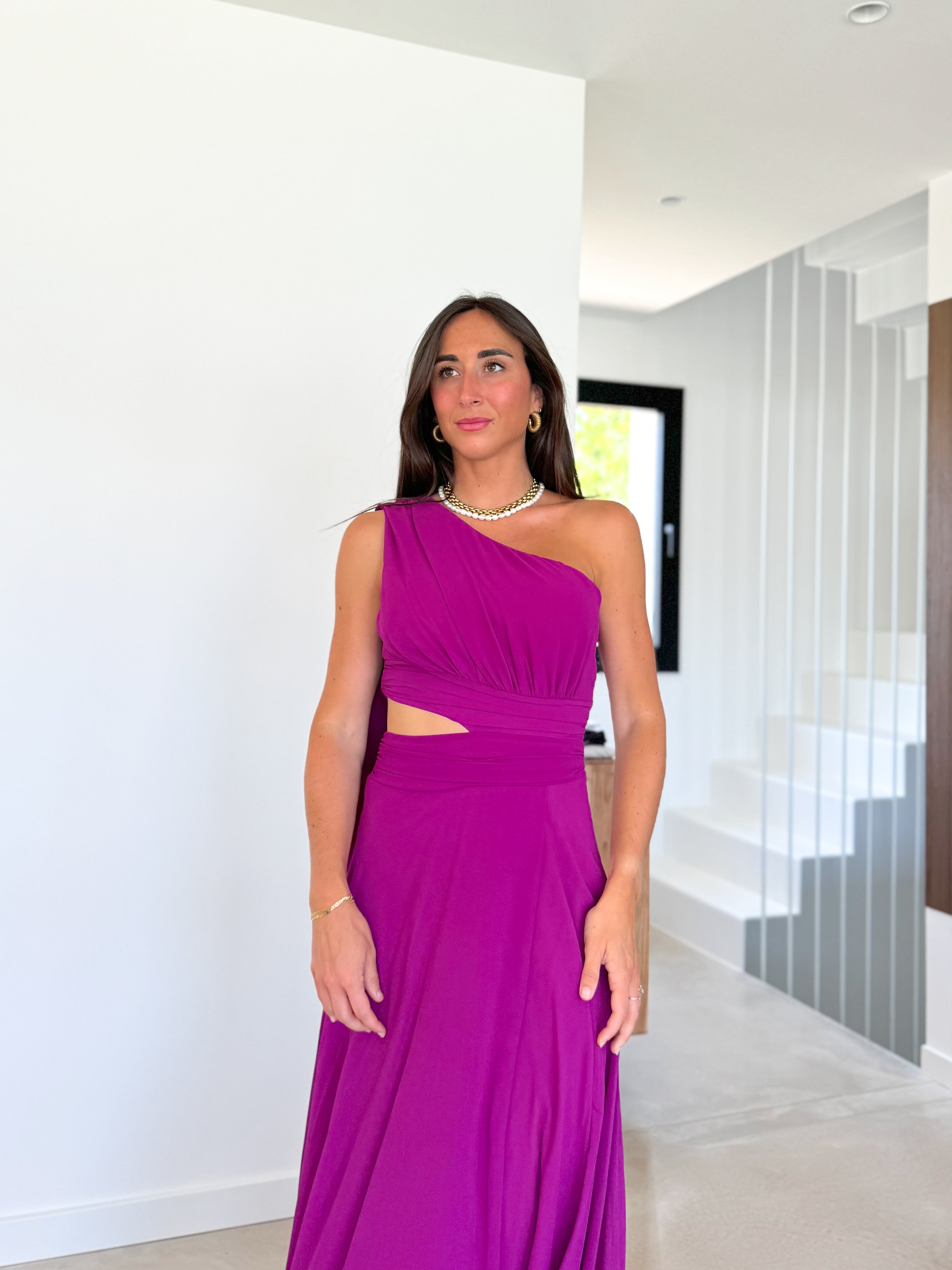 Crepe dress asym BOUGAINVILLEA