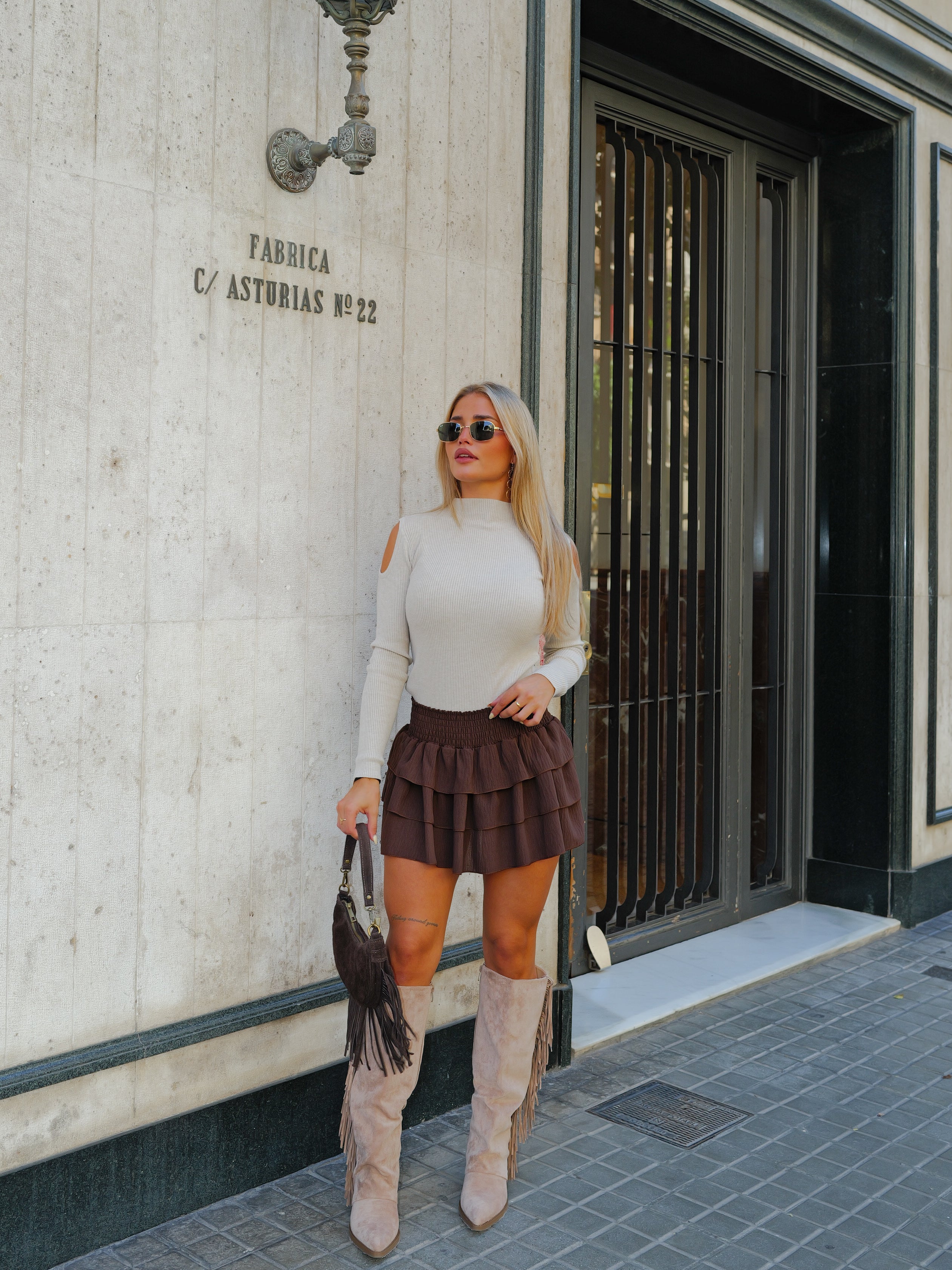 Chocolate ruffled mini nest skirt