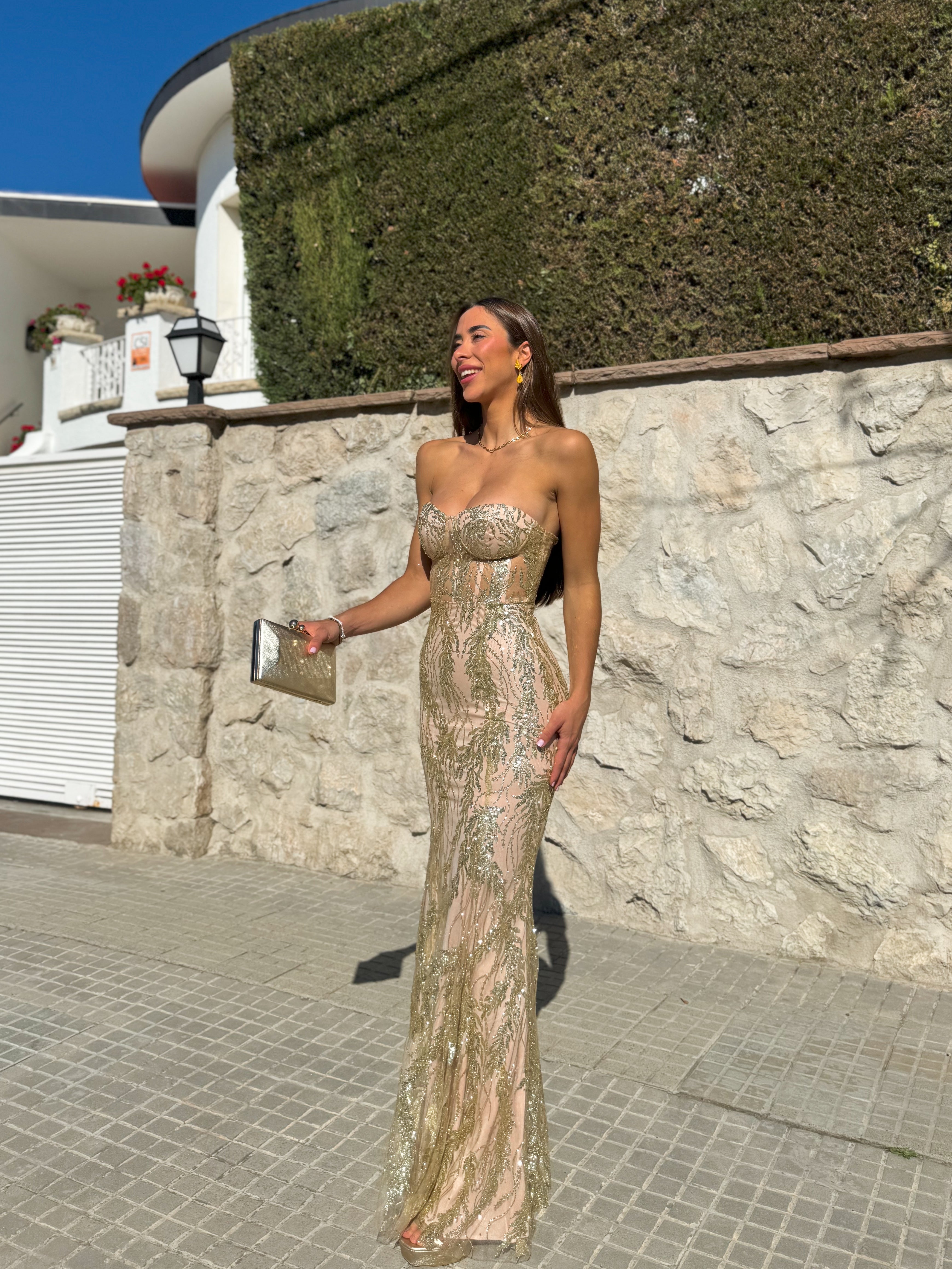 Corset dress RHINESTONES gold