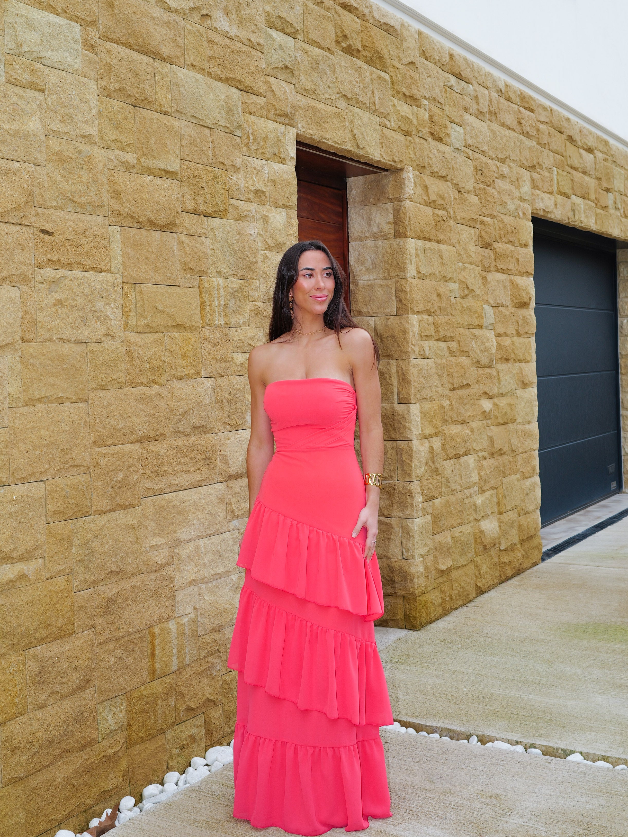 Coral ruffled dress