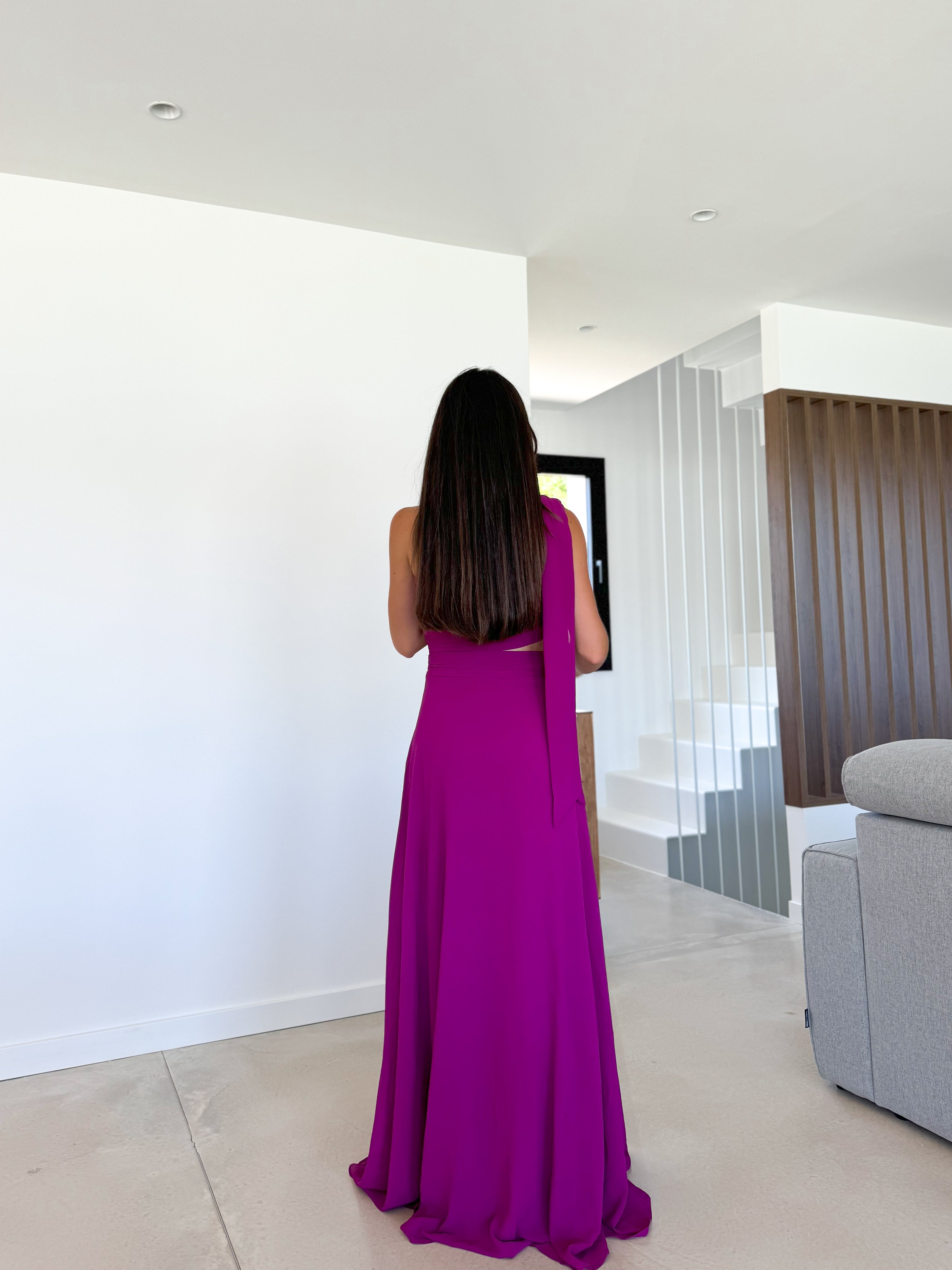 Crepe dress asym BOUGAINVILLEA