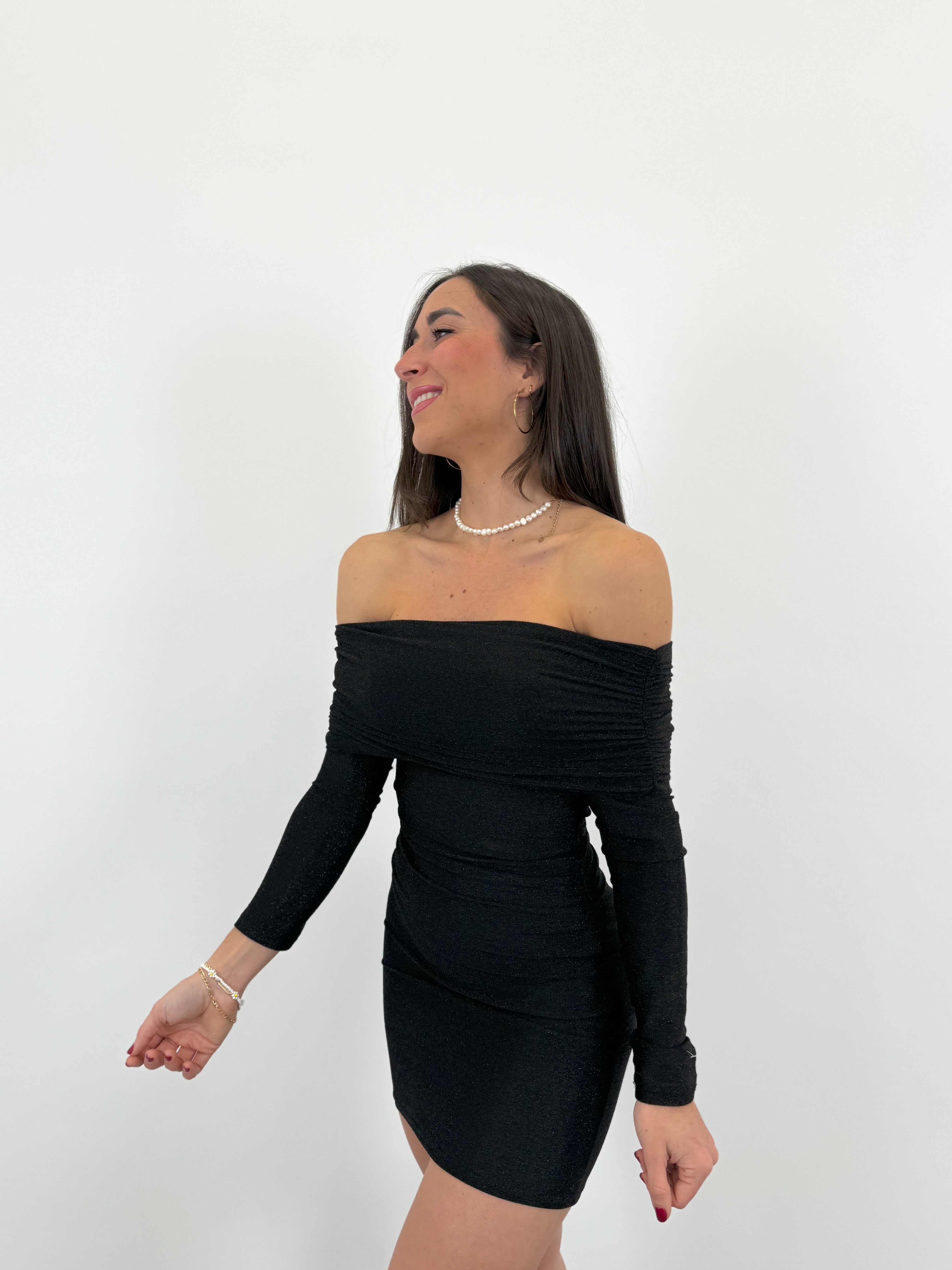 Black bardot lurex dress