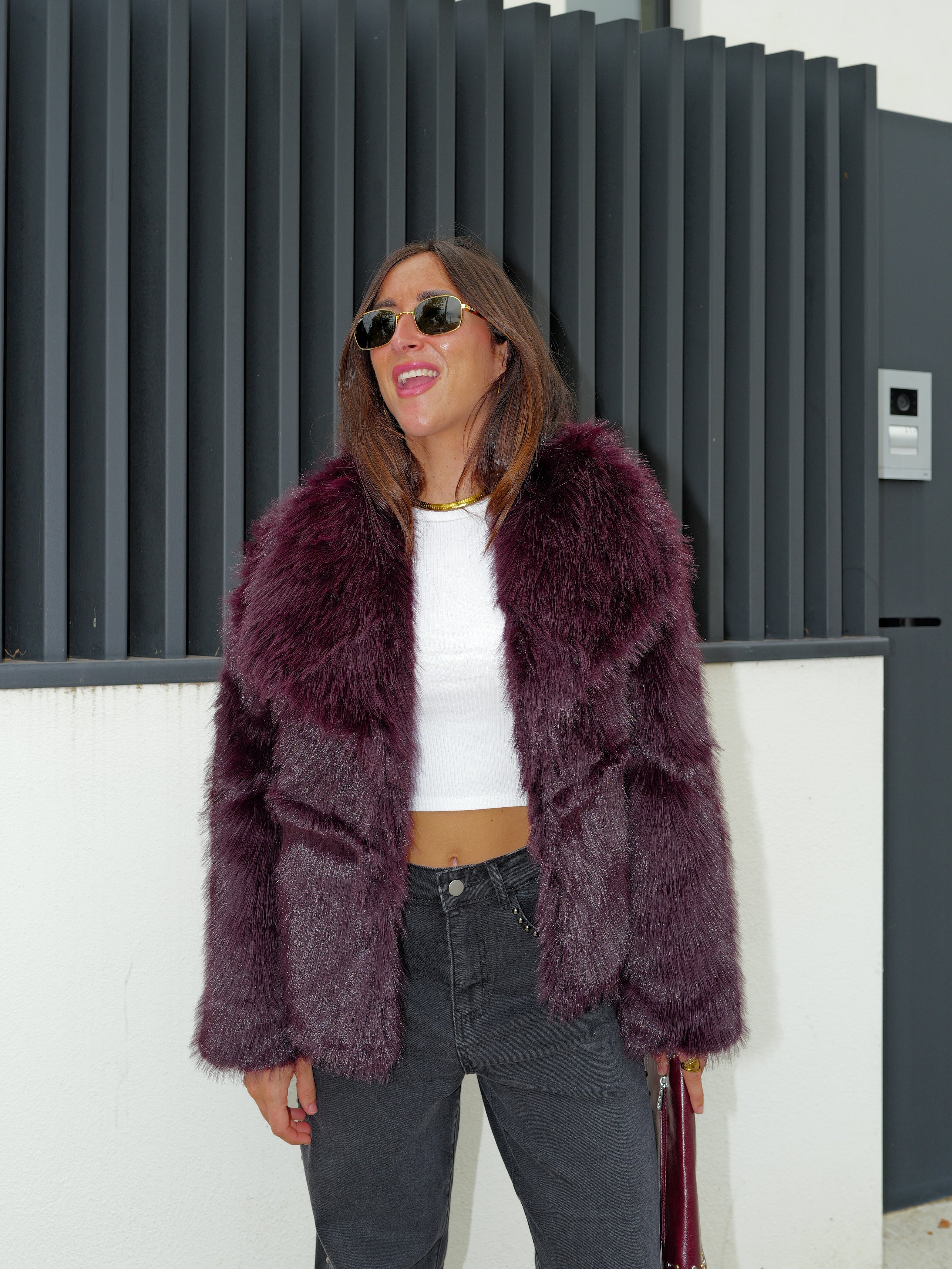 Eggplant lapel fur jacket