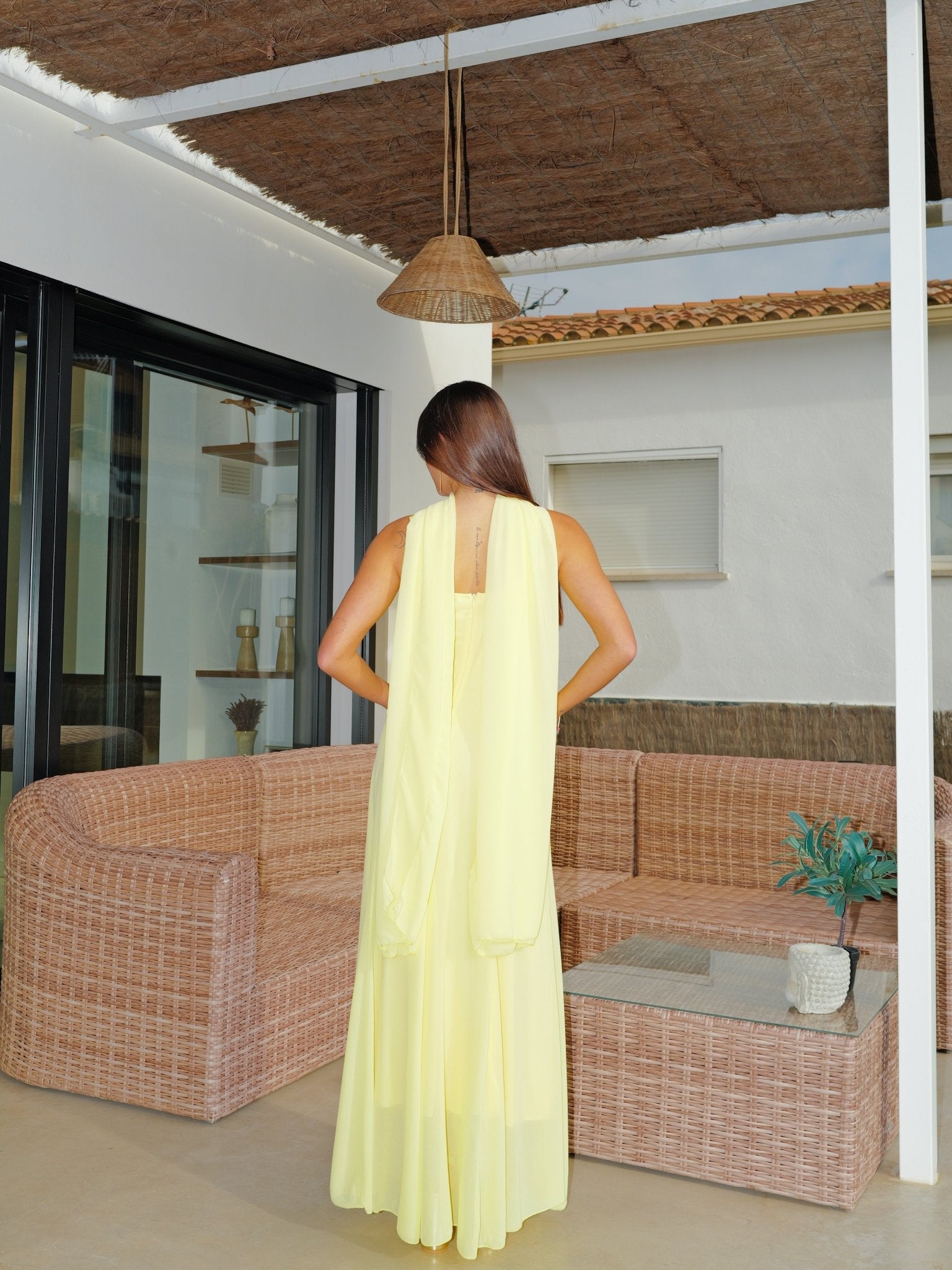 Yellow georgette cape dress - SORELLAS