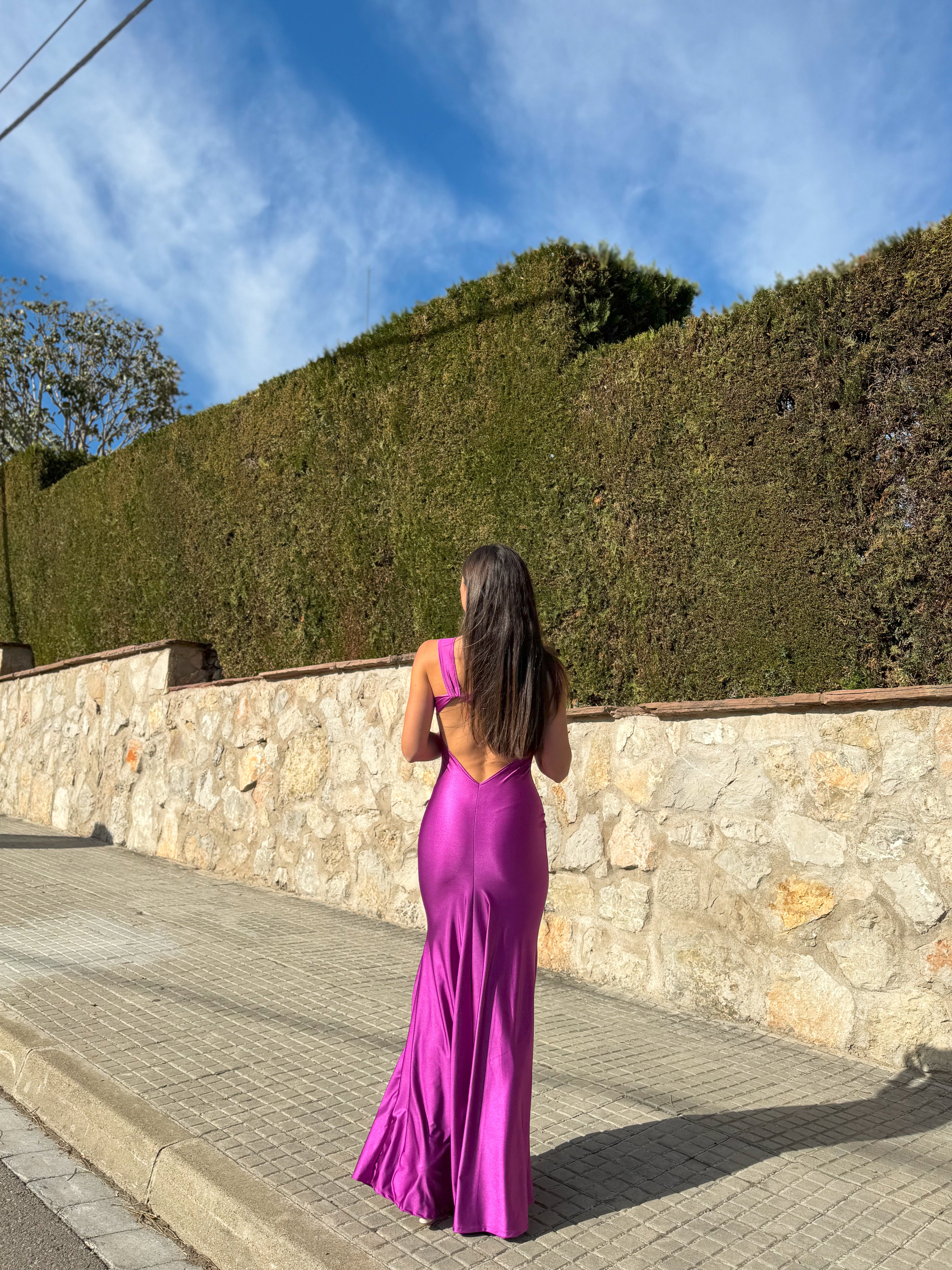 Dress asym back knot BOUGAINVILLEA