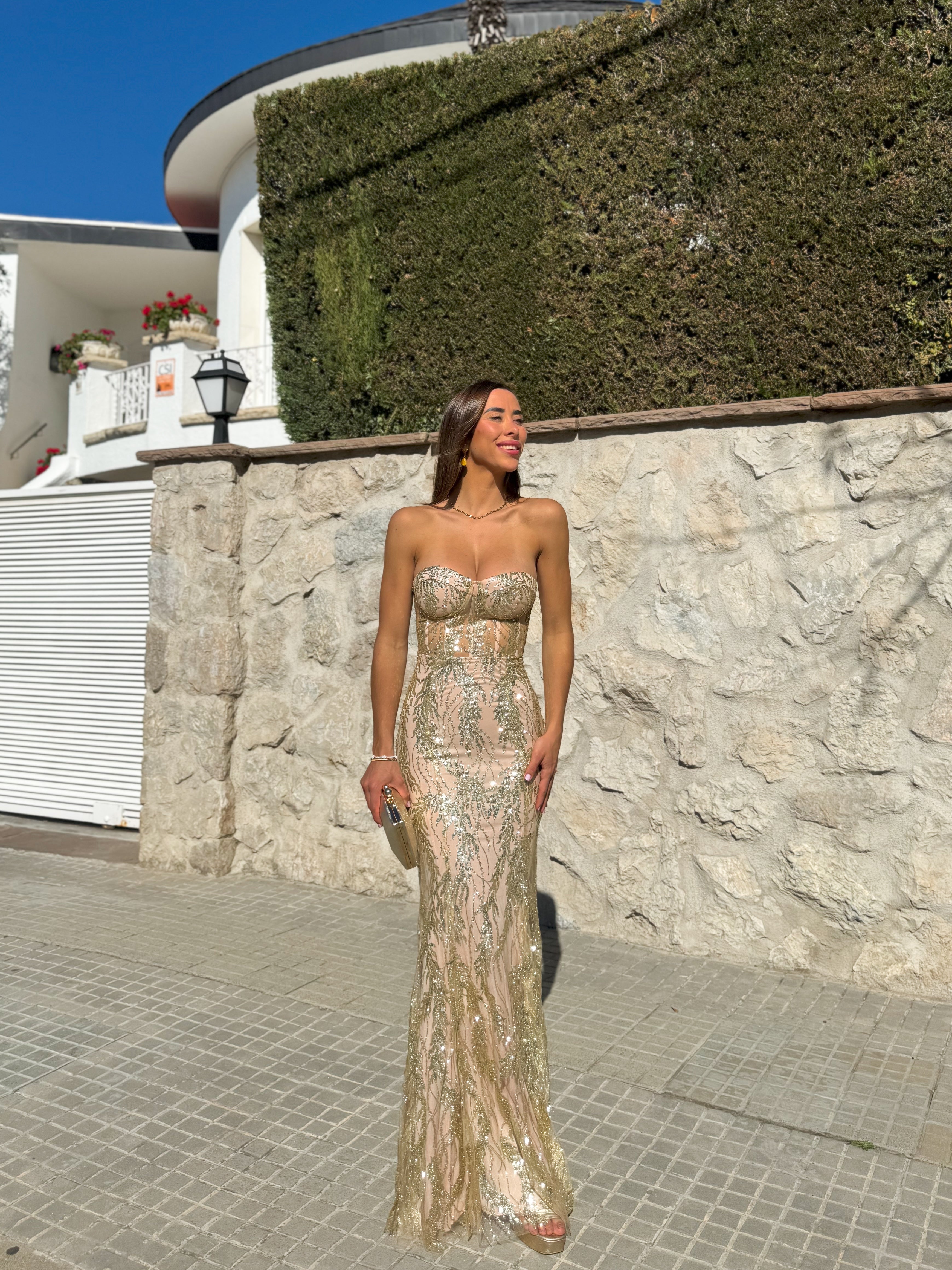 Corset dress RHINESTONES gold