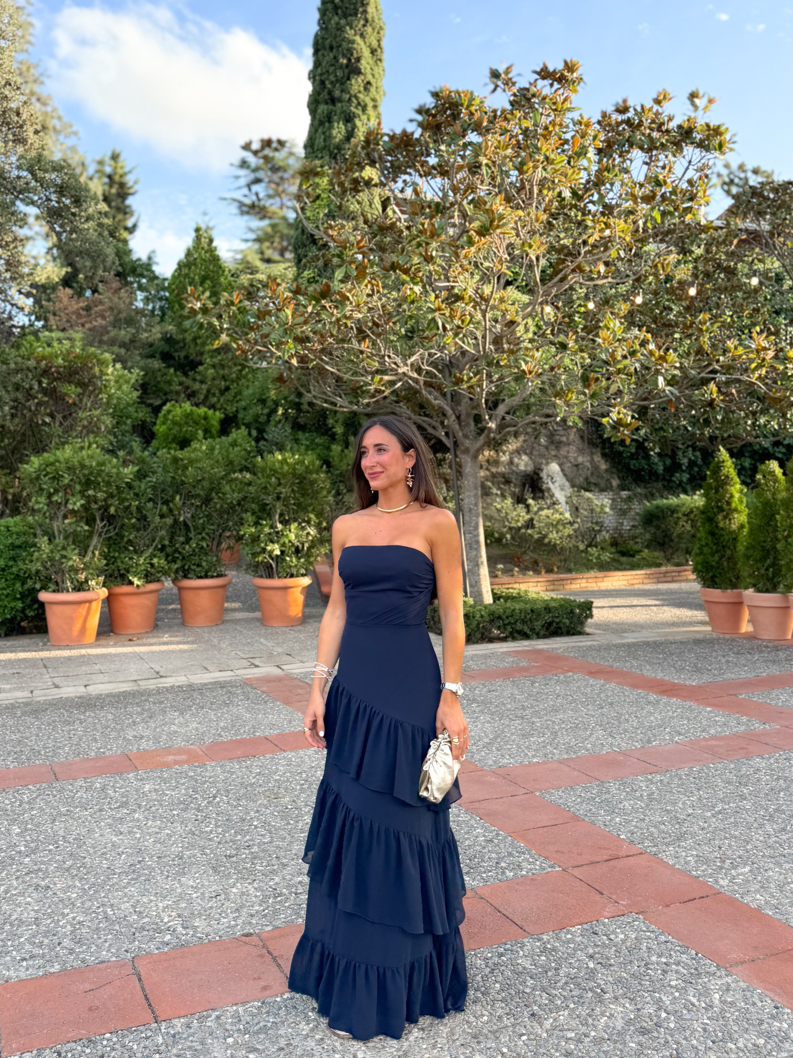 Ruffle word dress navy