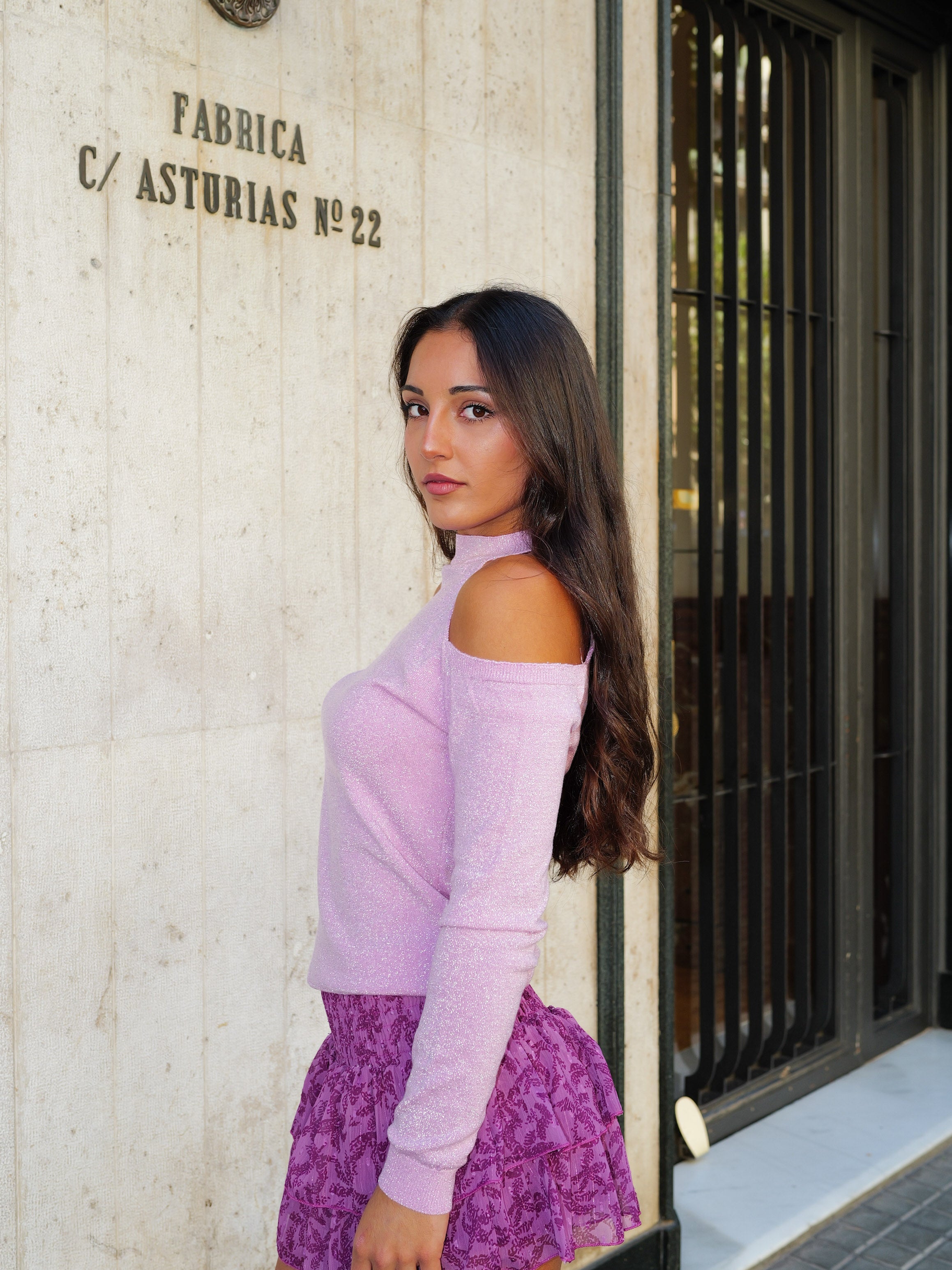 Pink shiny shoulders sweater