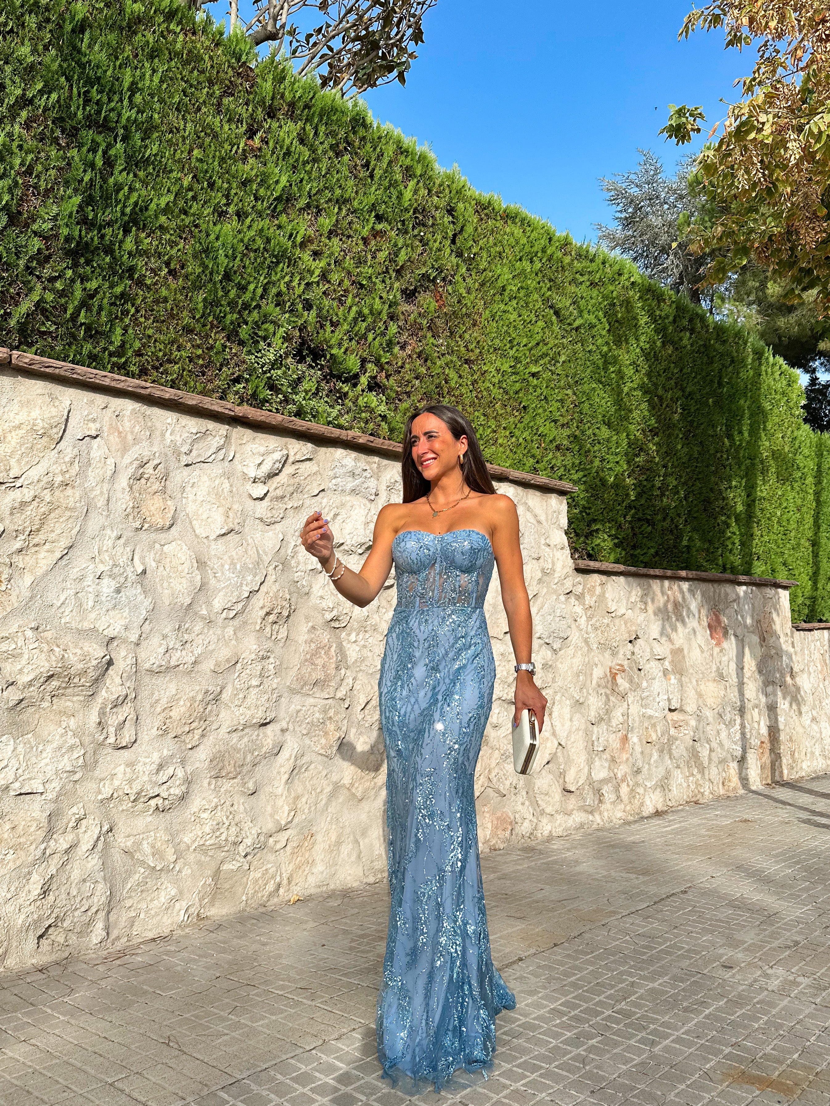 Corset dress RHINESTONES light blue