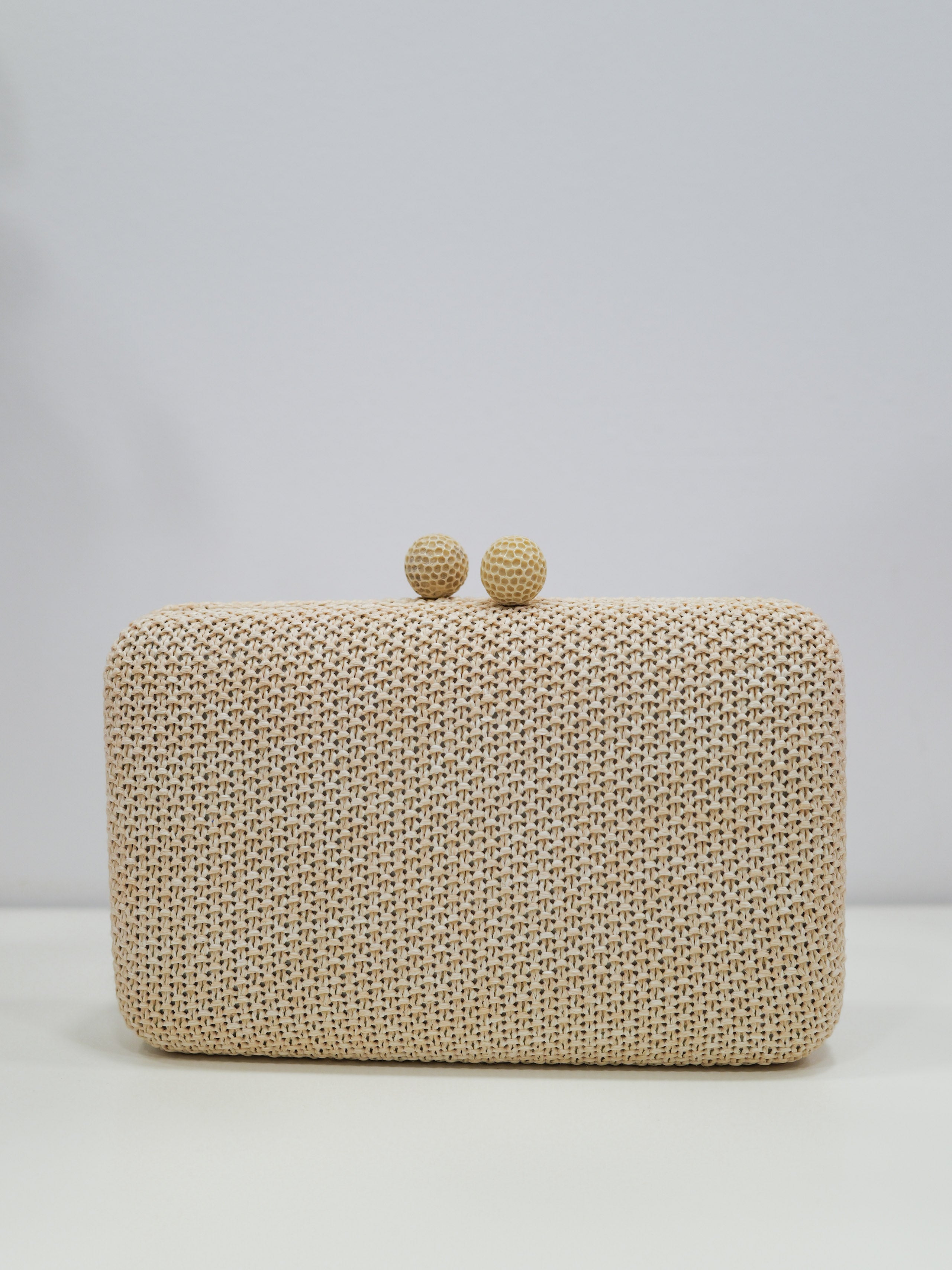 Beige raffia effect party clutch
