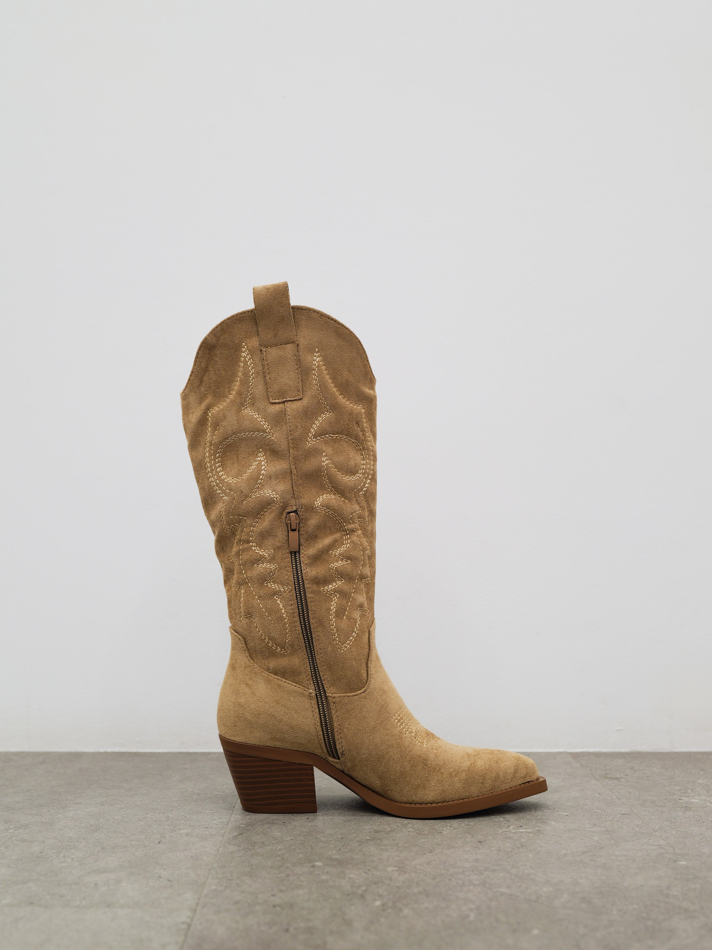 Beige cowboy pointed toe boot