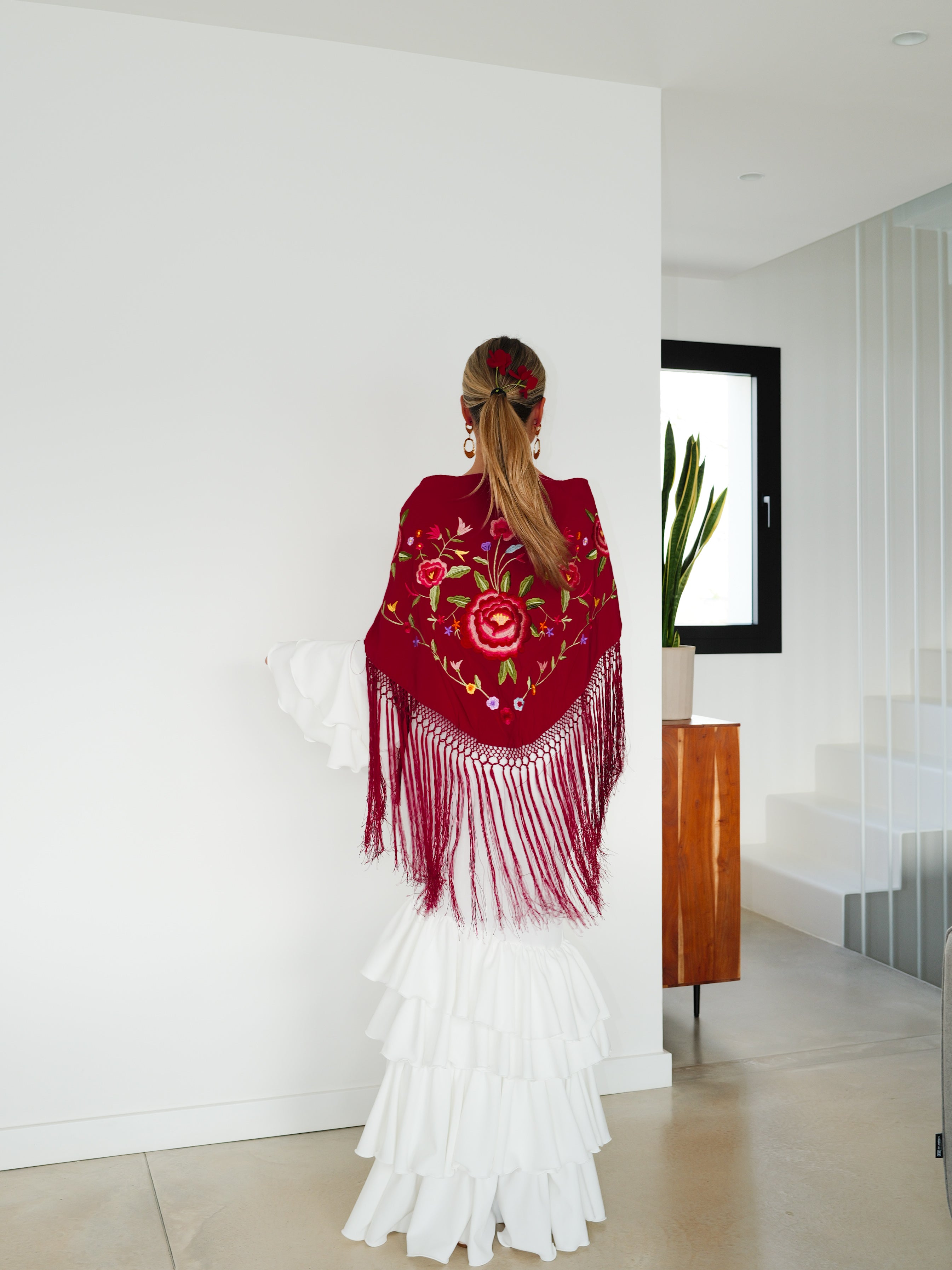 Asymmetrical flamenco dress with white ruffles