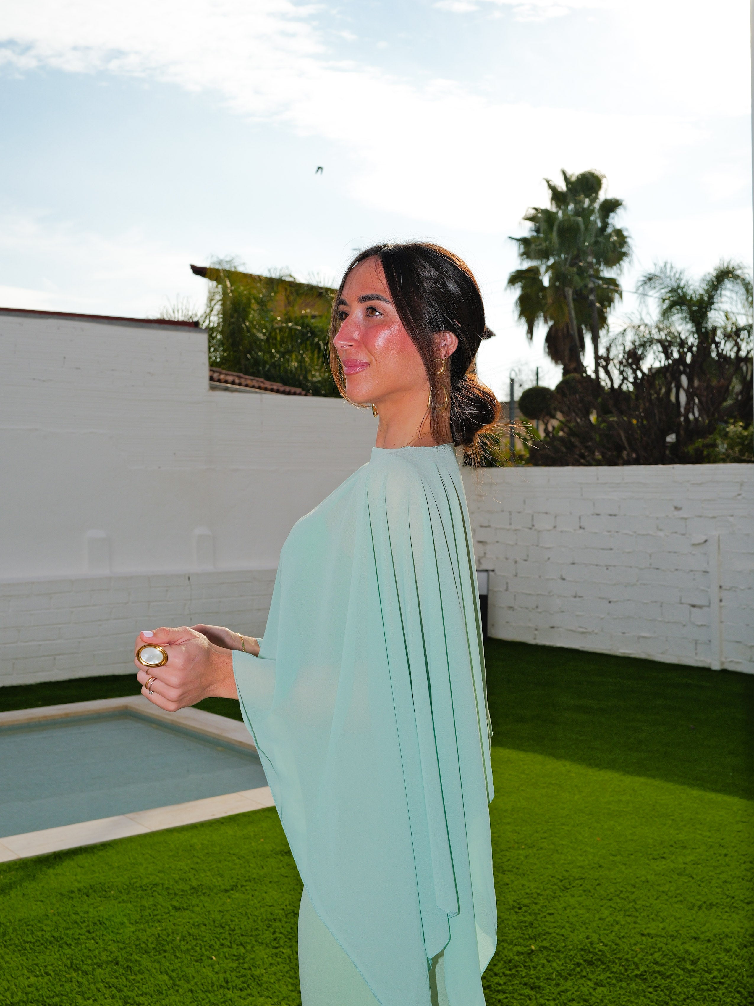 Mint gauze cape shawl